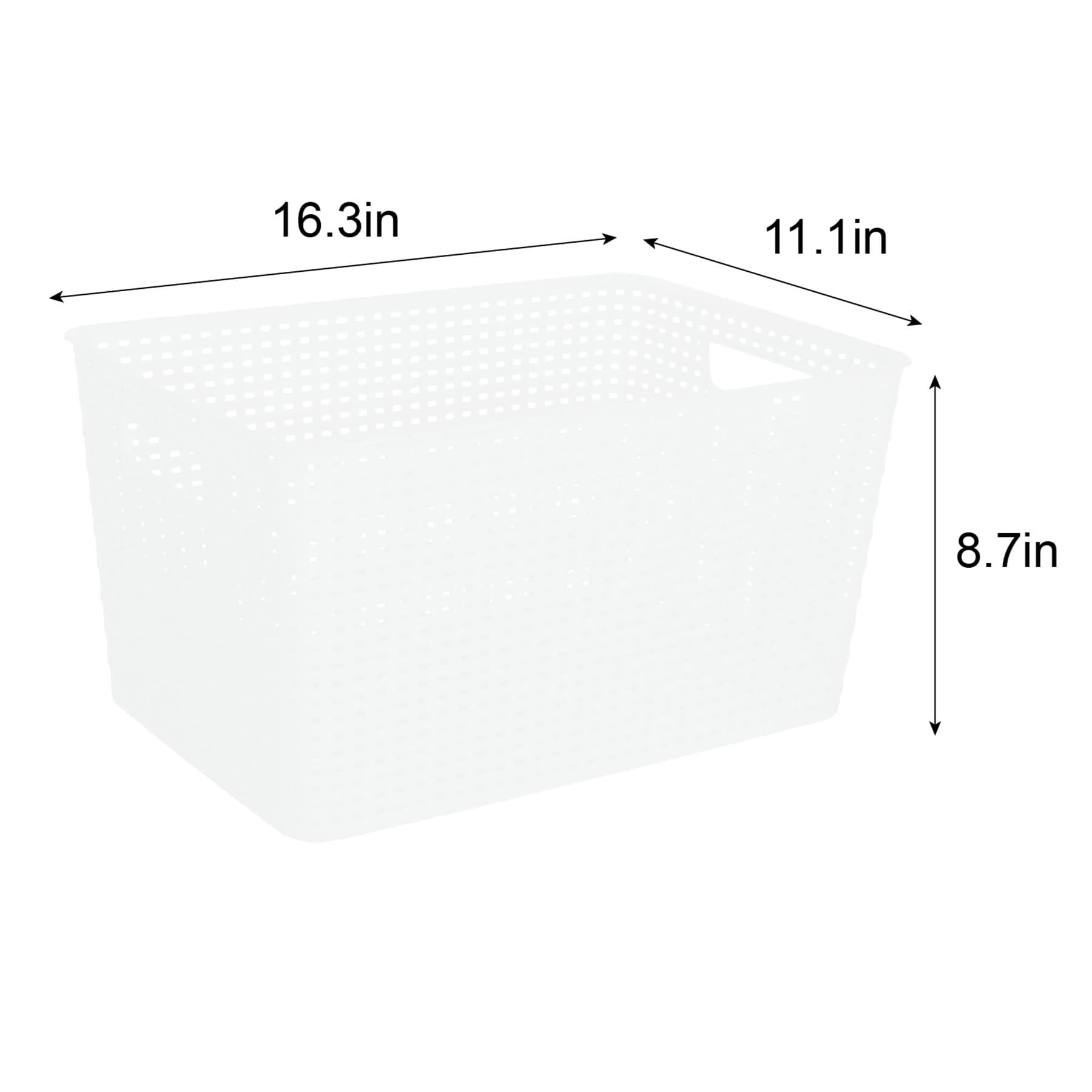 Bright White Rectangle Crossover Weave Storage Basket, Extra Large