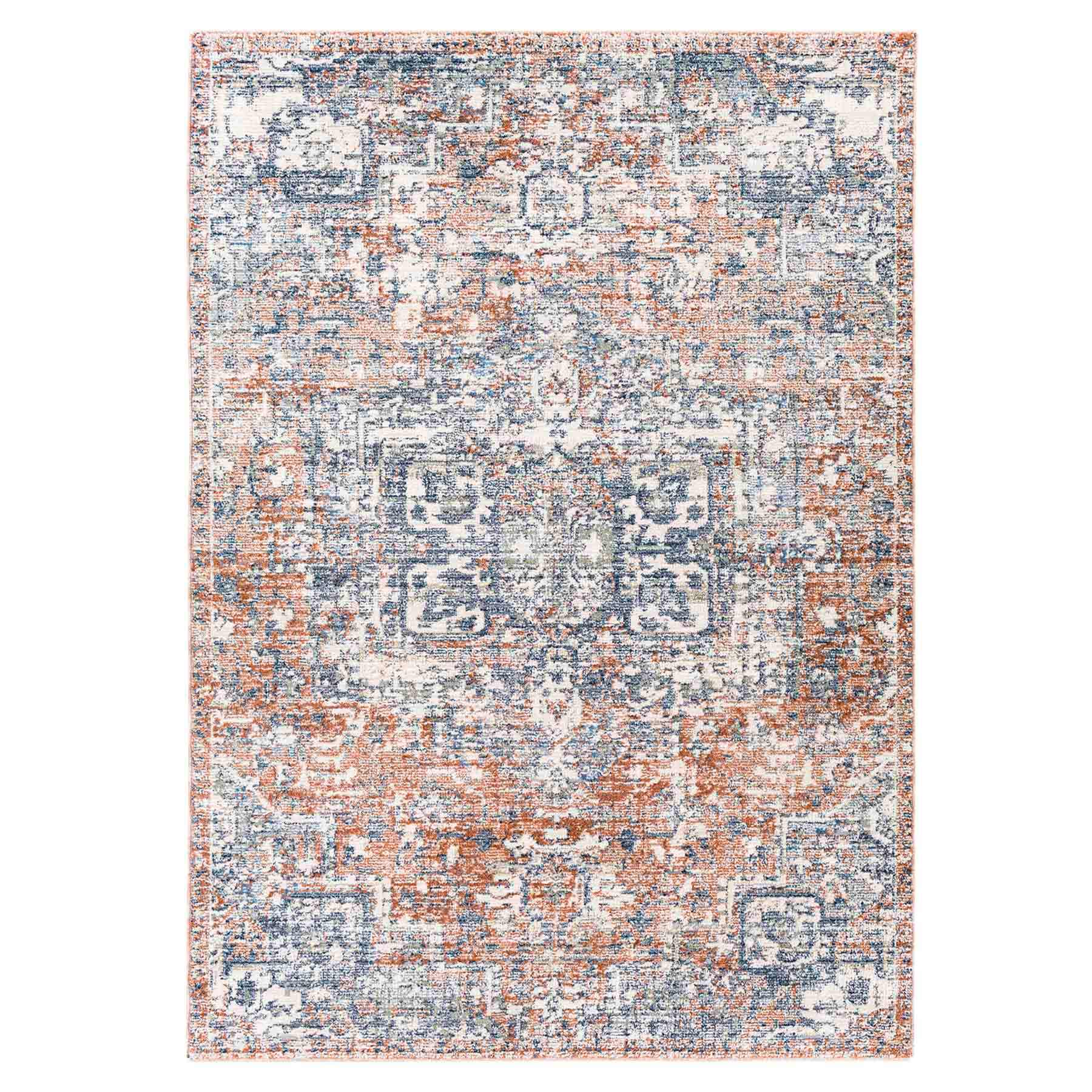 (B811) Amore Rust & Blue Medallion Area Rug, 8x10