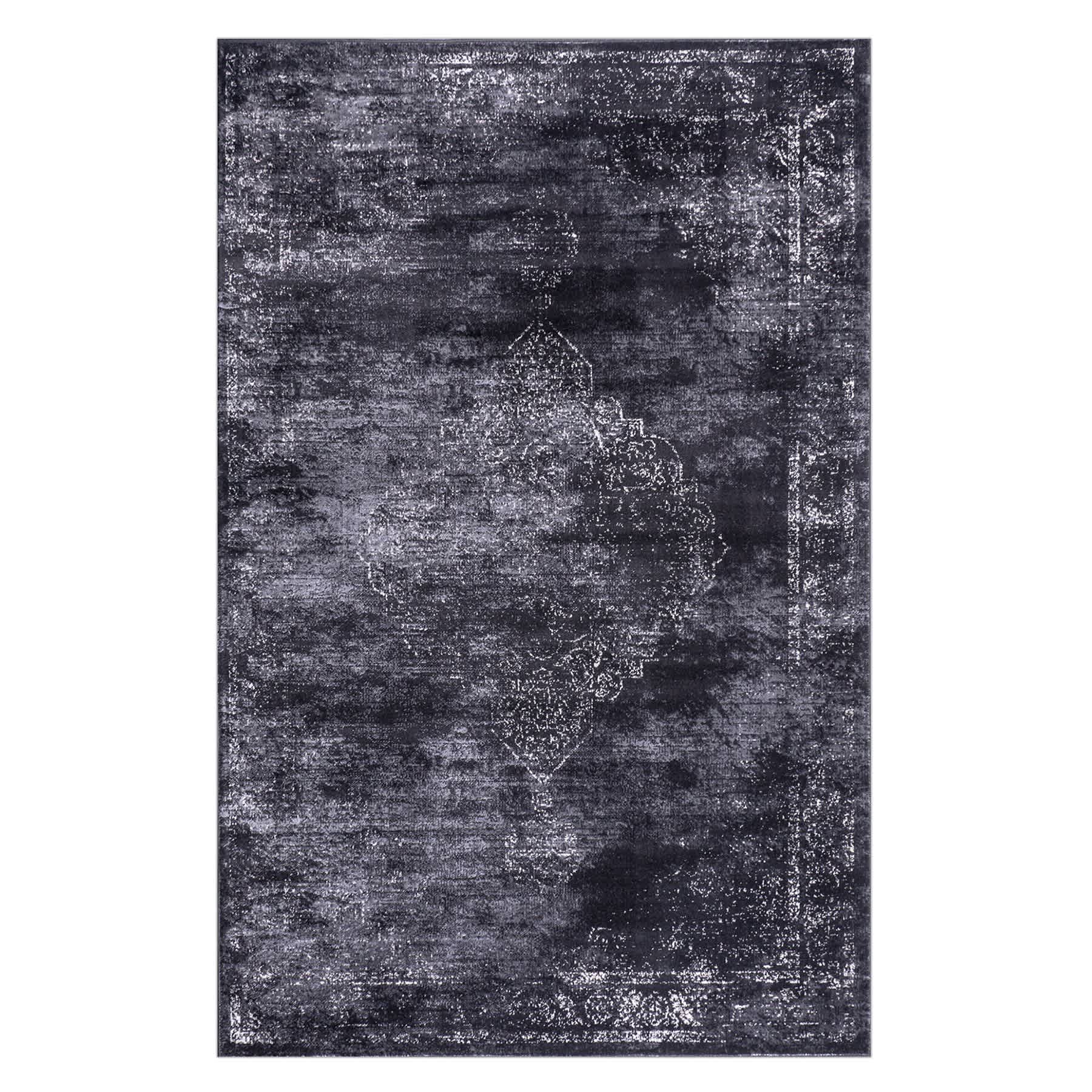 (D415) Antika Dark Grey Medallion Area Rug, 7x10