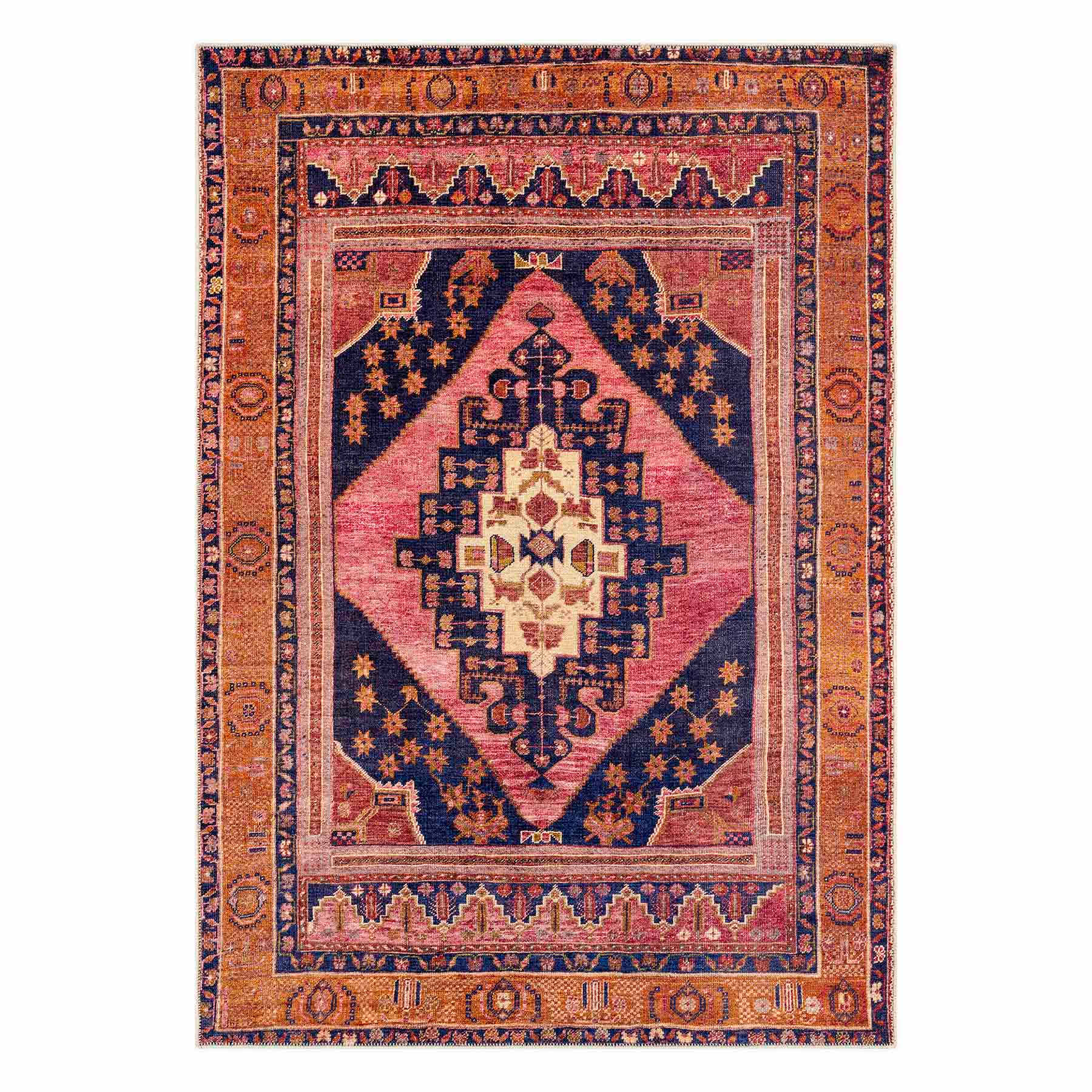 (B794) Amelie Multicolor Medallion Washable Area Rug, 5x7