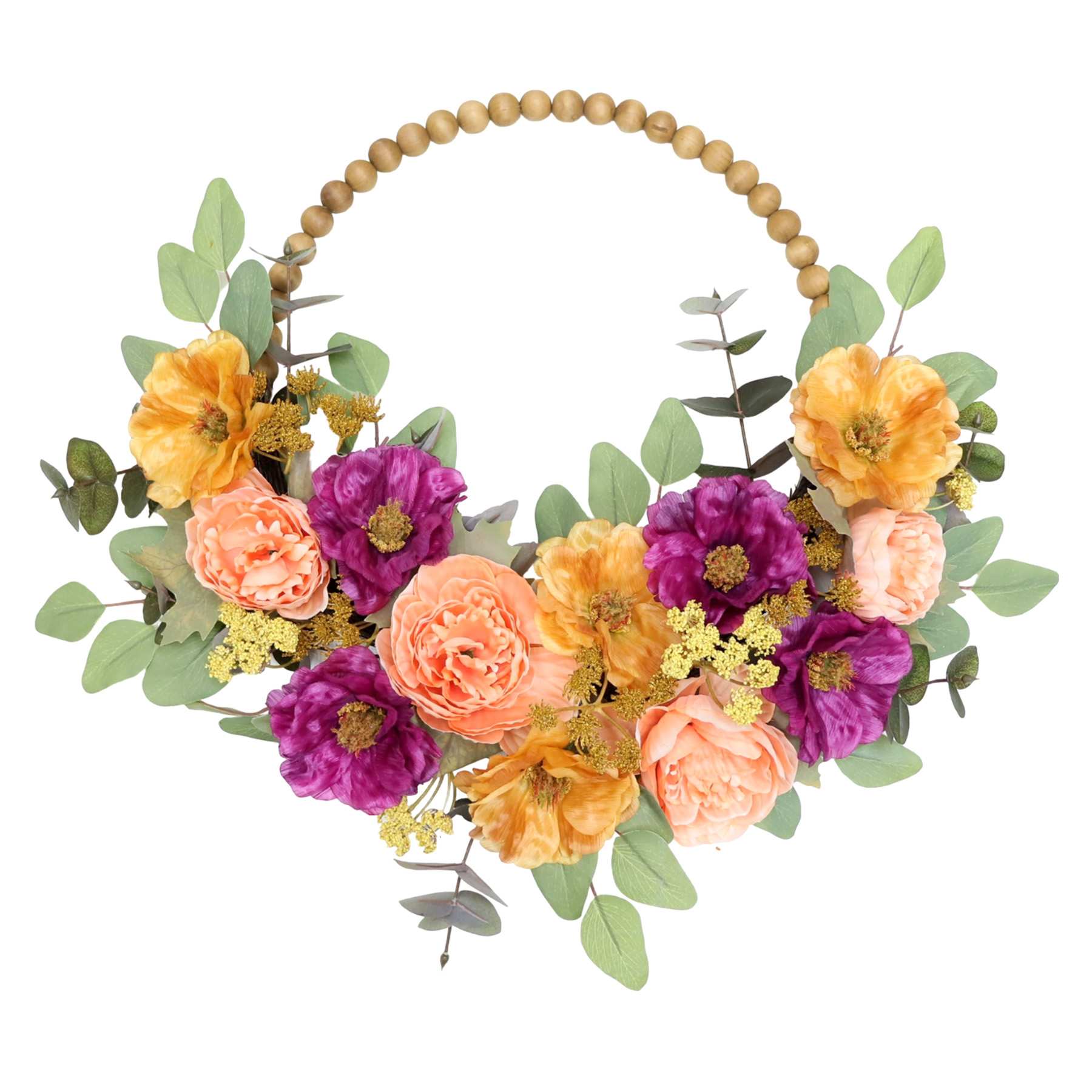 Peony, Anemone & Yarrow Half Beaded Wreath, 24"