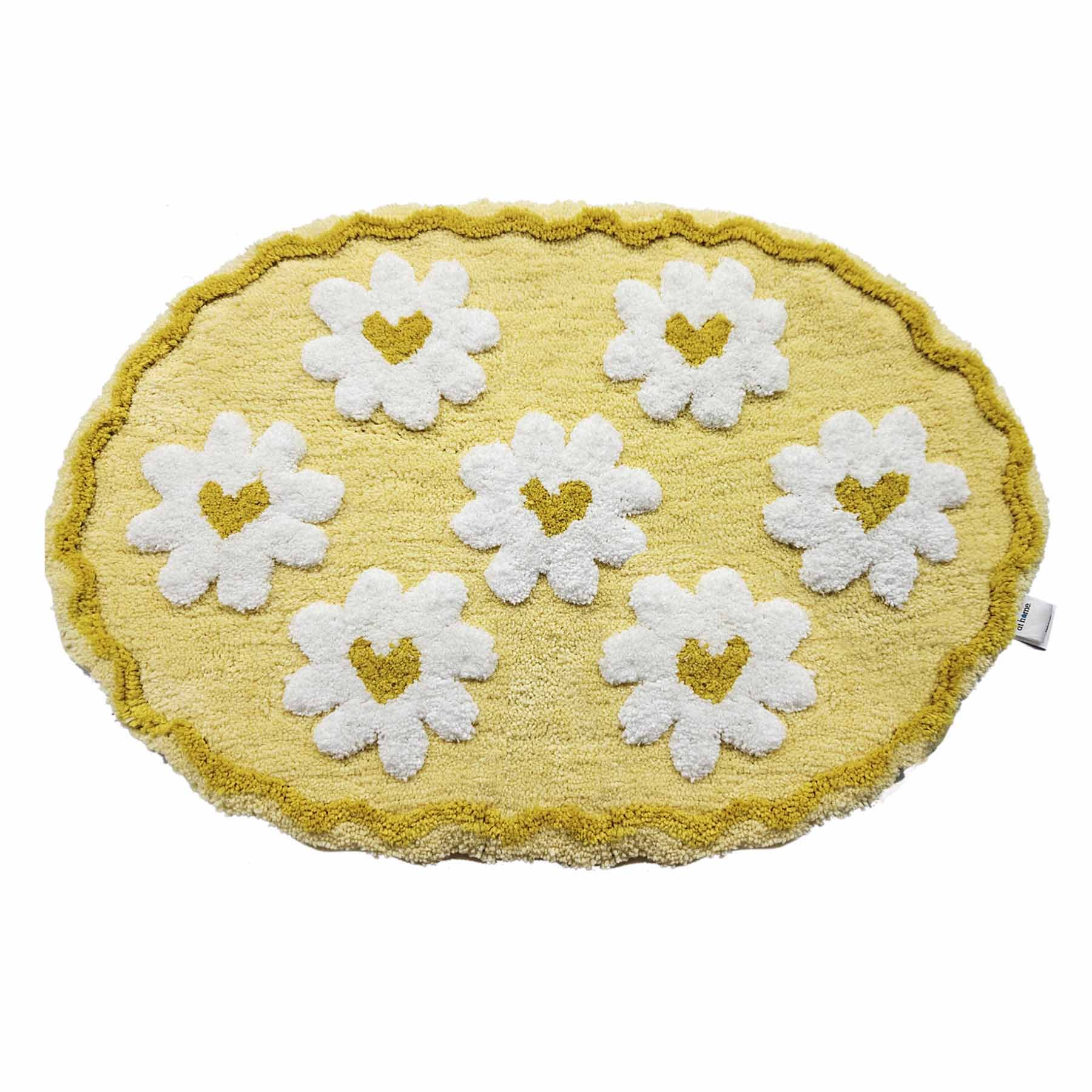 Yellow Heart Daisies Patterned Bath Rug, 20x30