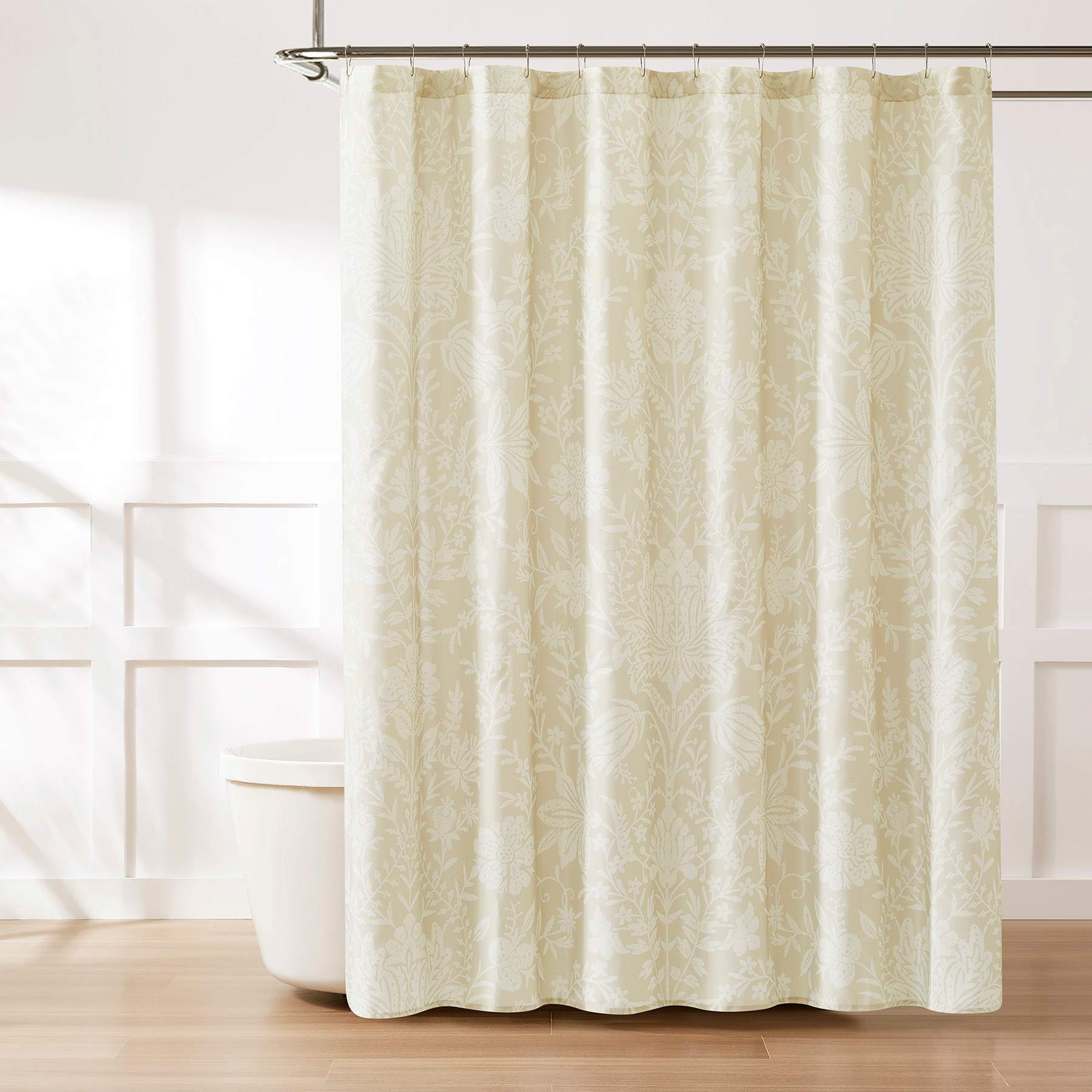 Found & Fable Cream Lotus Floral Print Single Shower Curtain, 72"