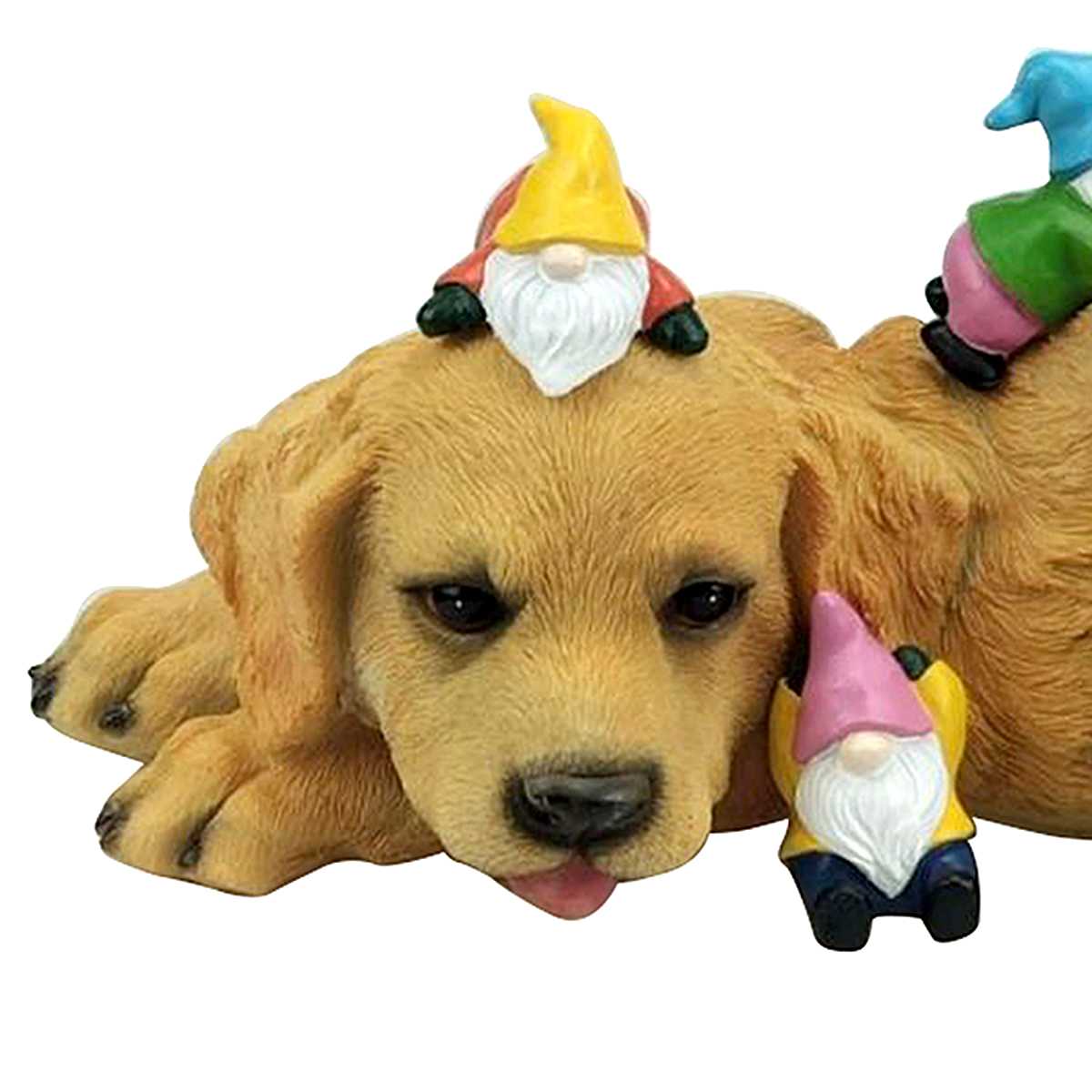Dog with Gnomes Outdoor Garden Statue, 15.4"