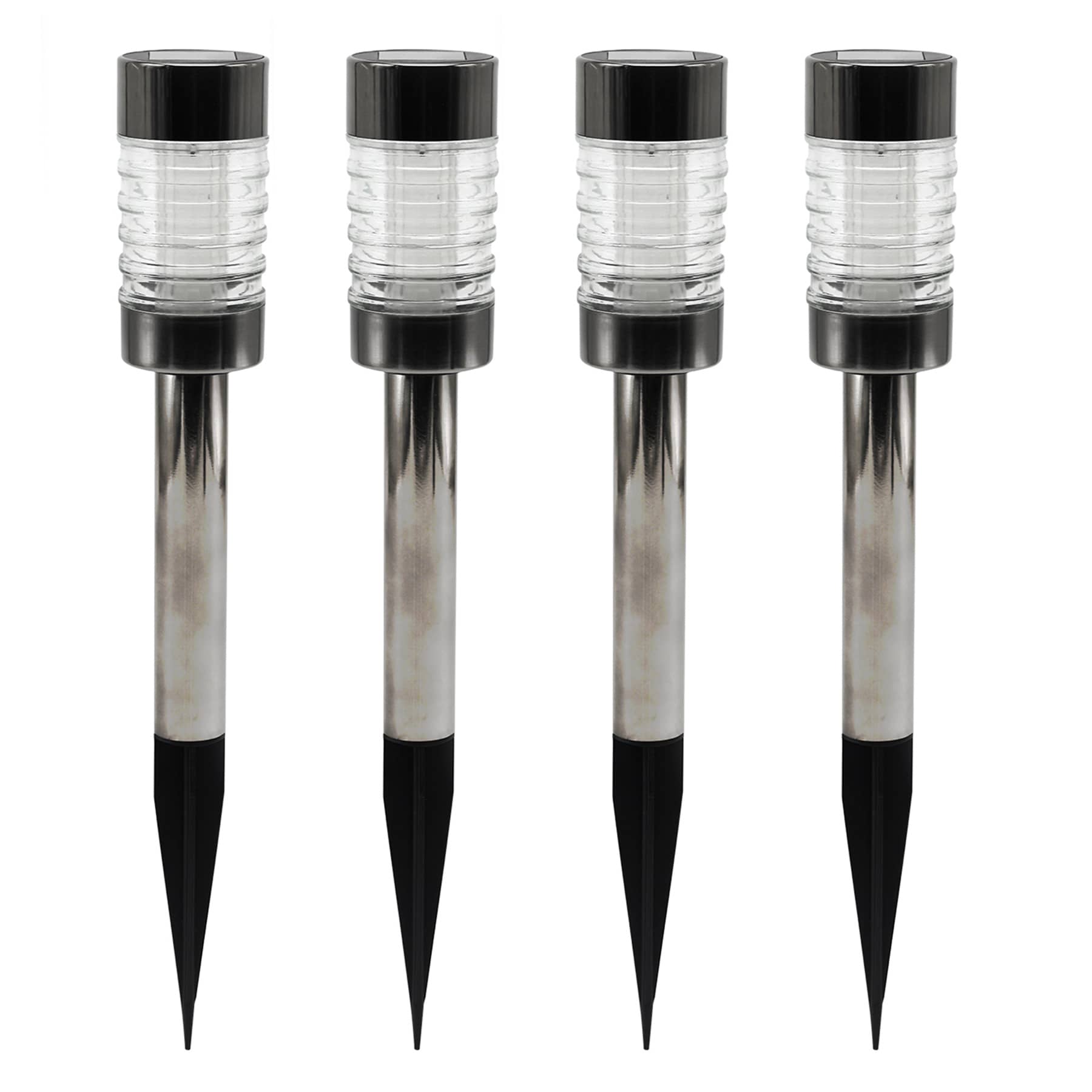 4-Pack 6-Lumen Solar Gunmetal Round Steel Solar Pathway Lights