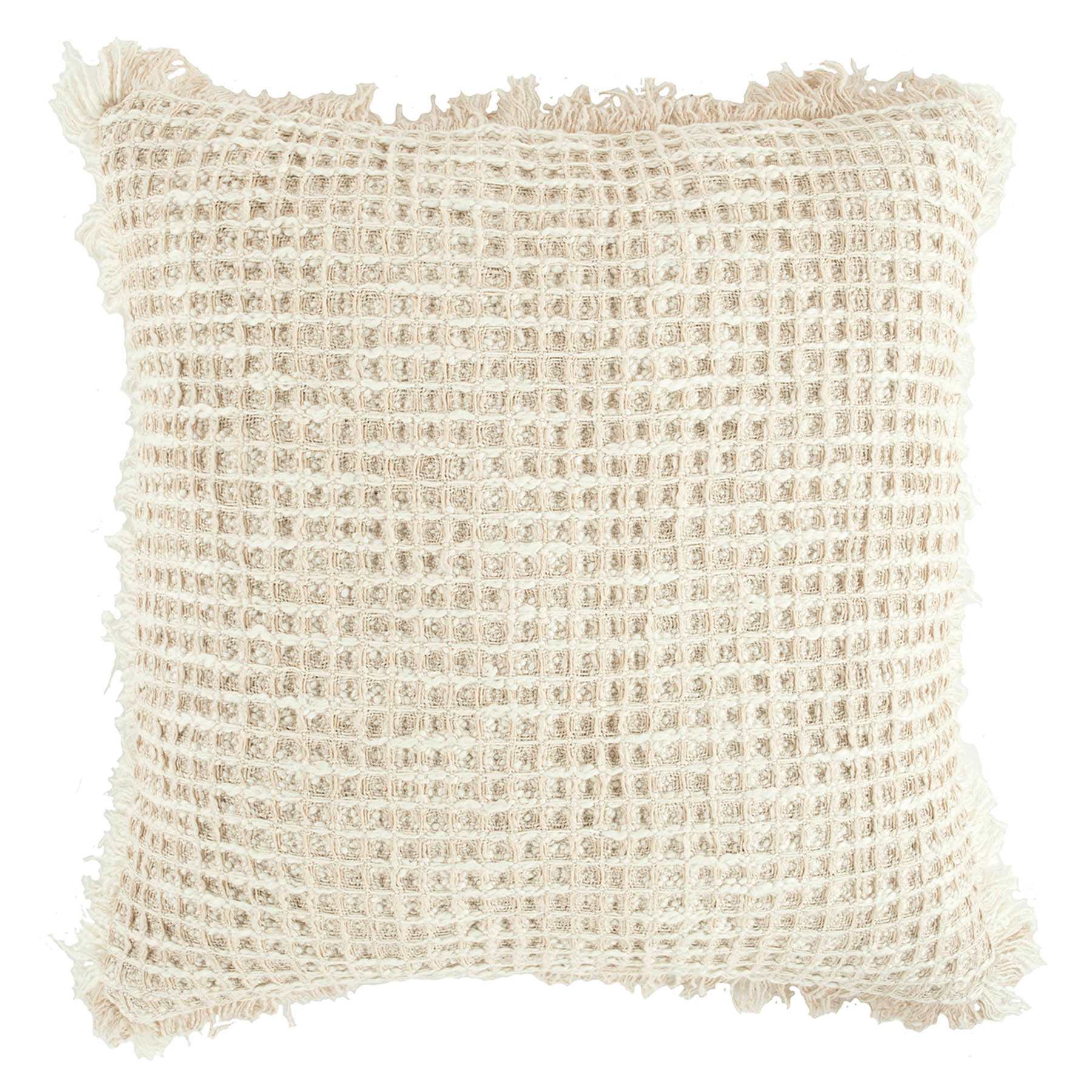 Delphi Taupe Waffle Fringe Throw Pillow, 21"