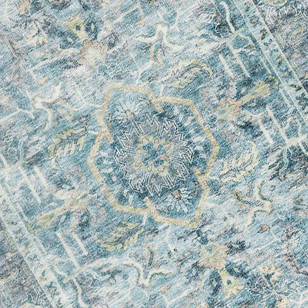 Emerald Aqua Medallion Printed Chenille Washable Accent Rug, 20x34