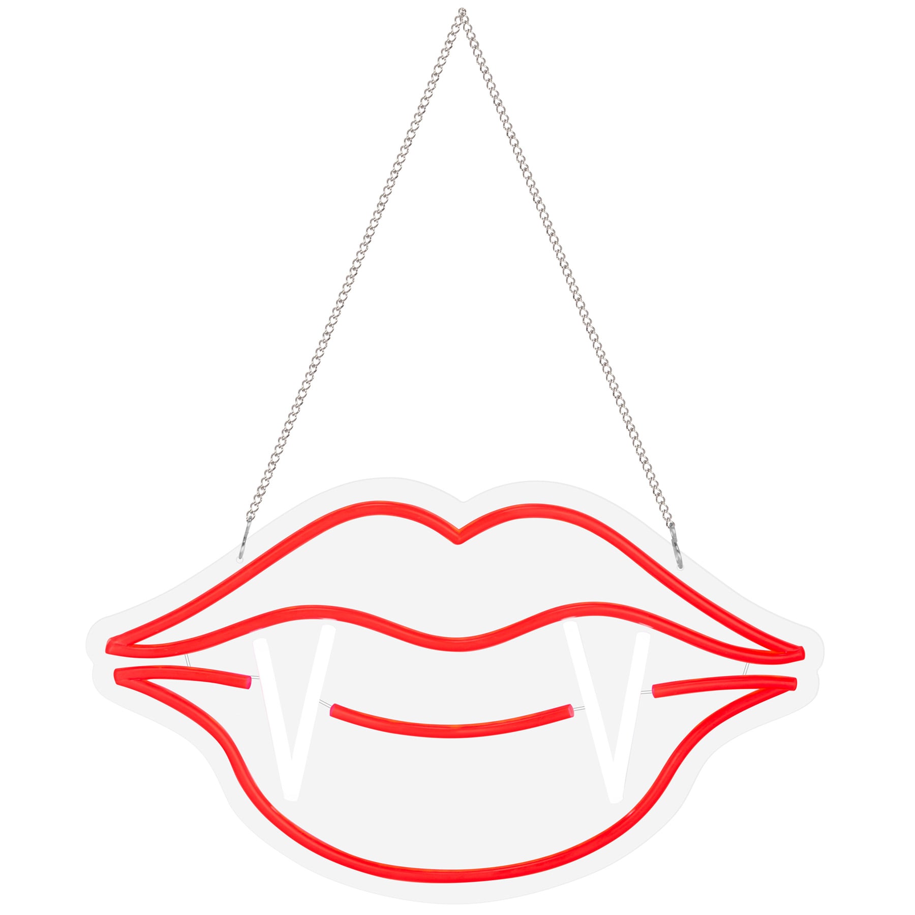 Red & White Neon Vampire Mouth Hanging Halloween Décor
