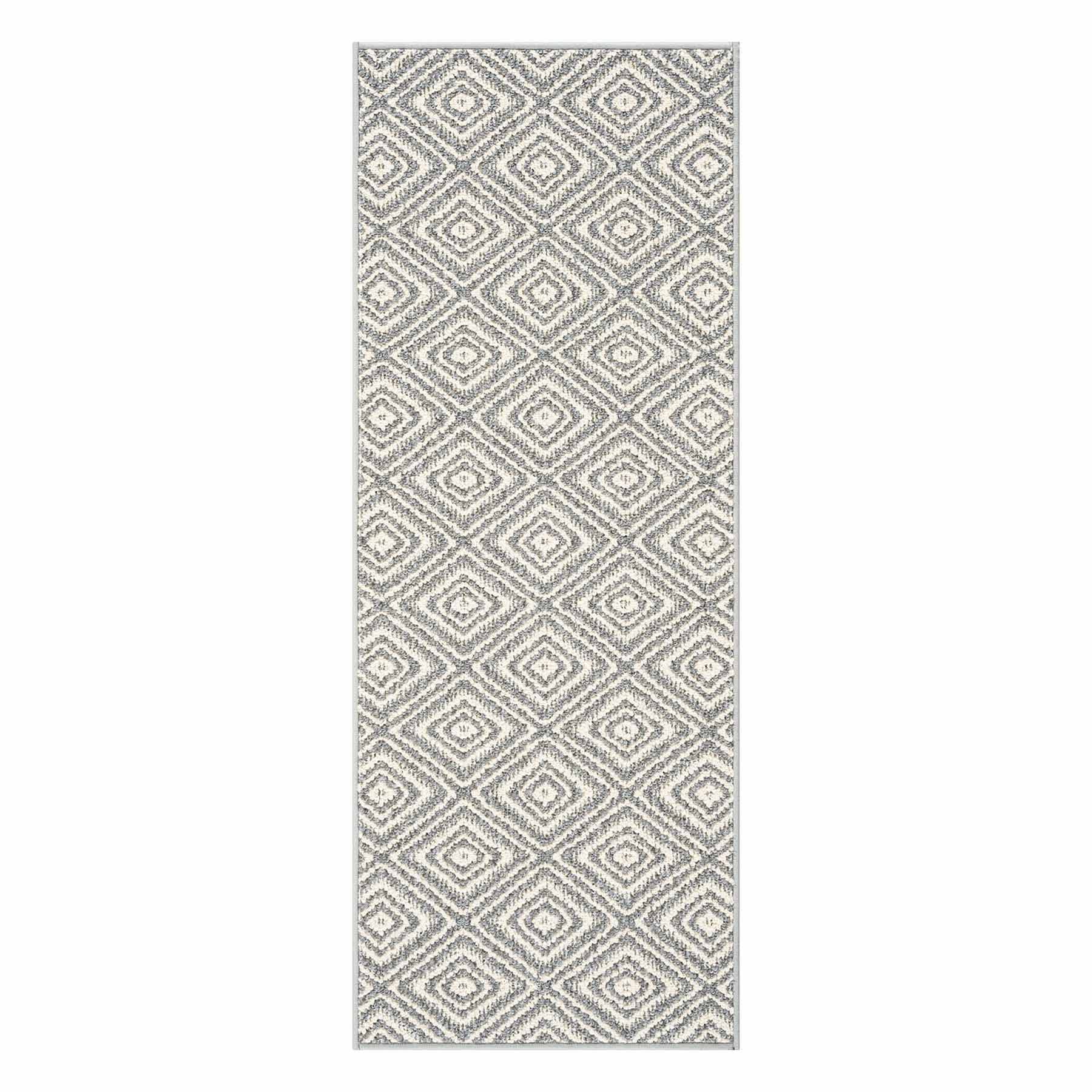 Tristen Grey & Cream Diamond Design Washable Runner, 2x5