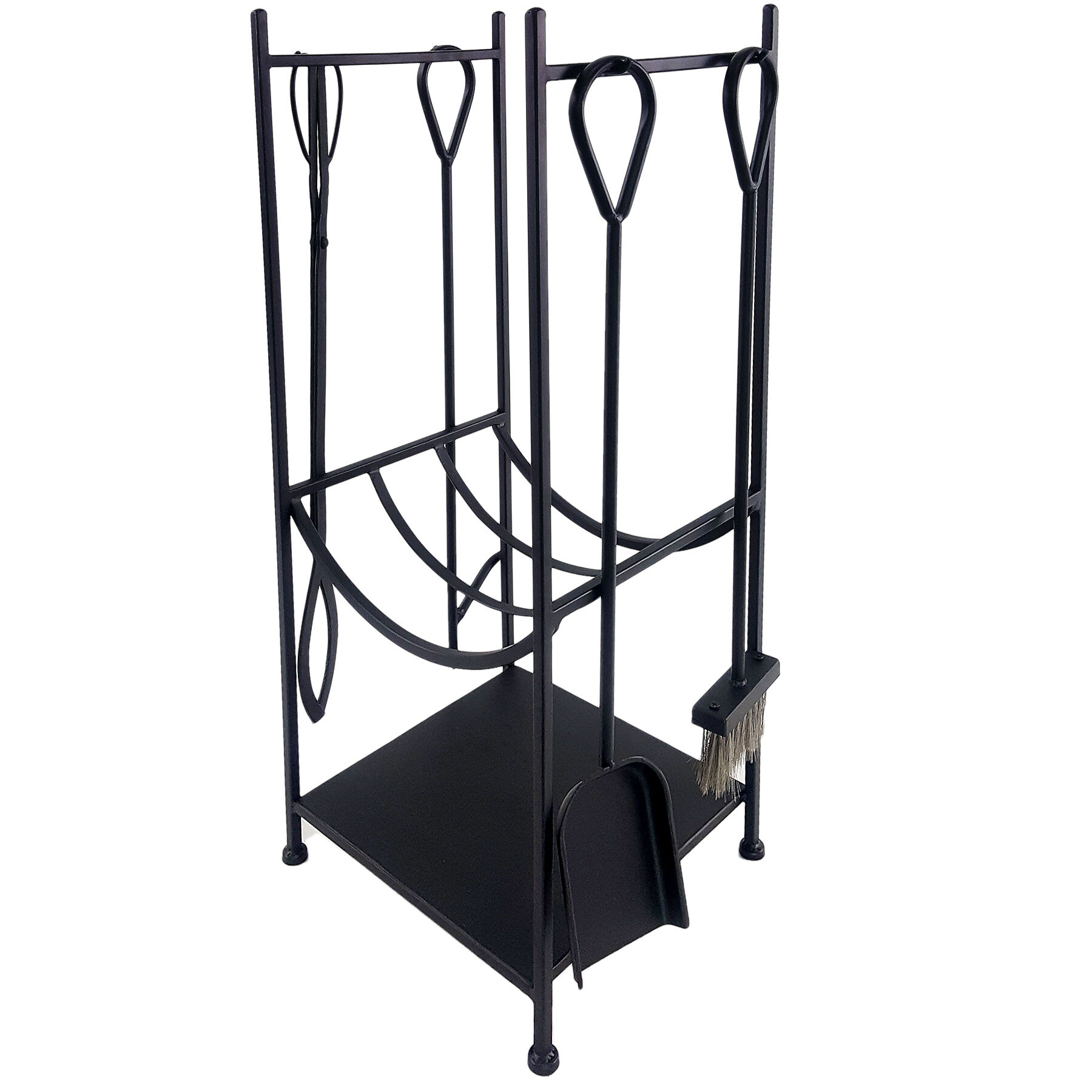 Dark Brown Brushed Metal Log Holder & Fireplace Tool Set