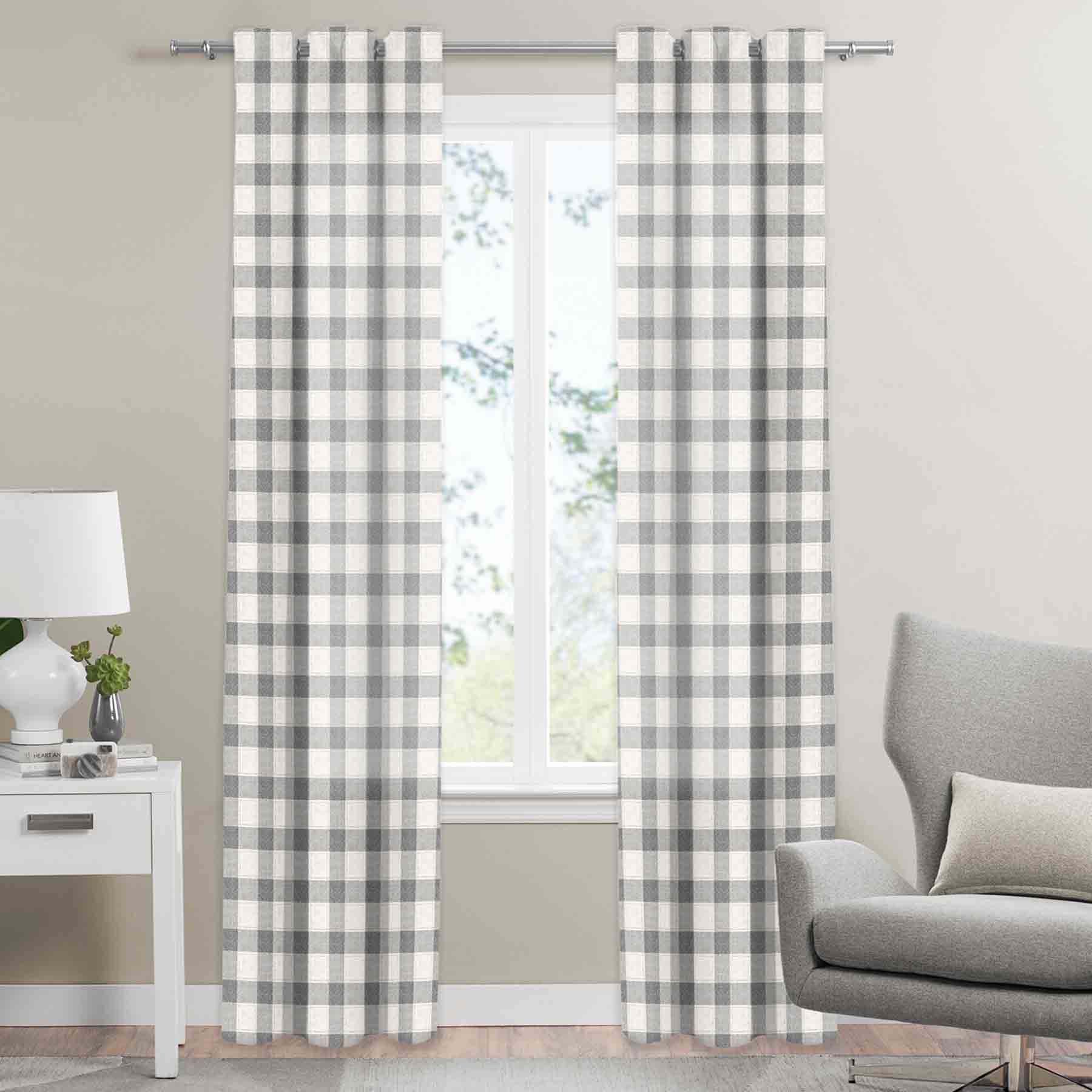 Natural Buffalo Check Light Filtering Curtain Panel, 84"