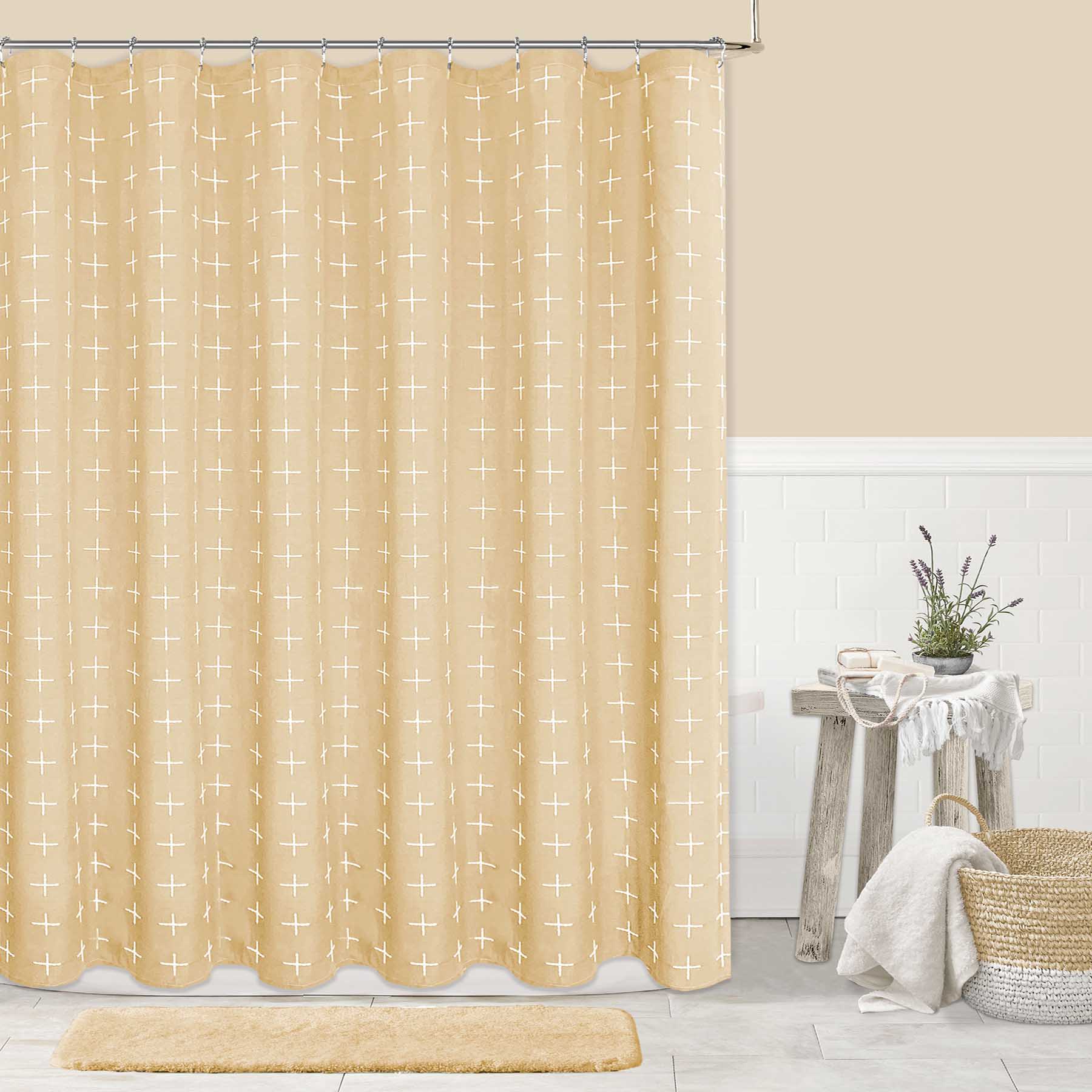 Honeybloom Yellow Crossover Embroidered Shower Curtain, 72"