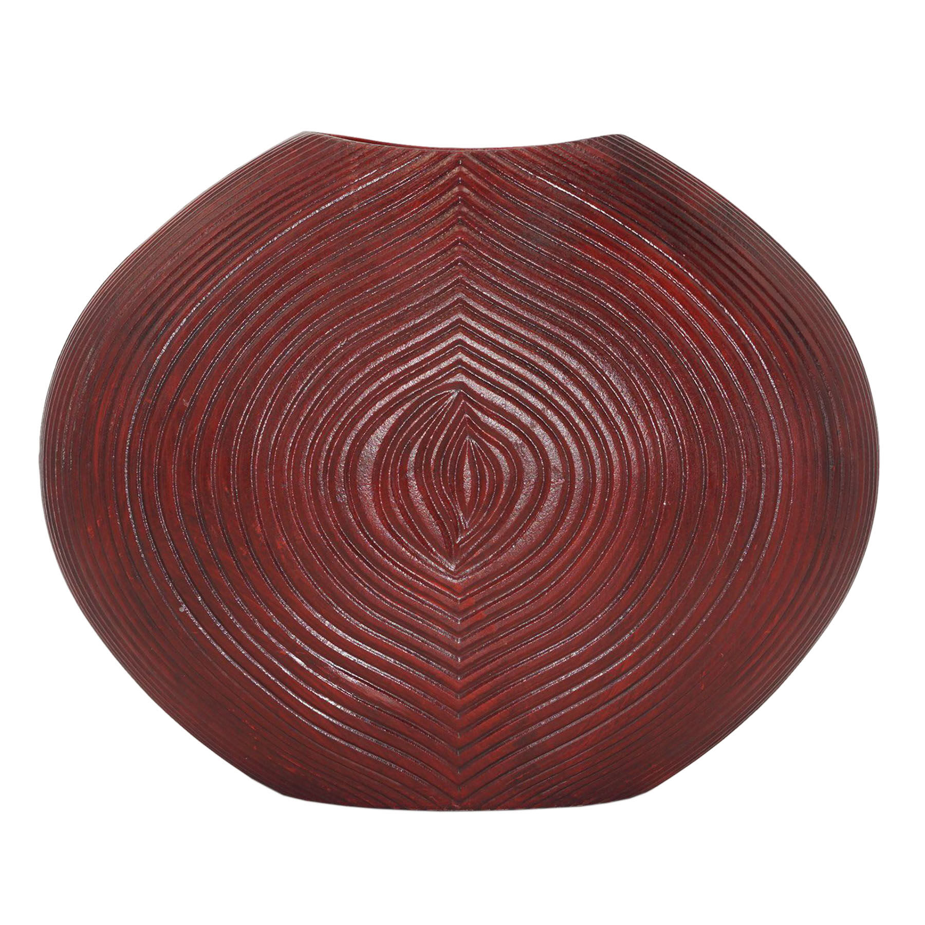 Cherry Red Carved Faux Wood Vase, 9"