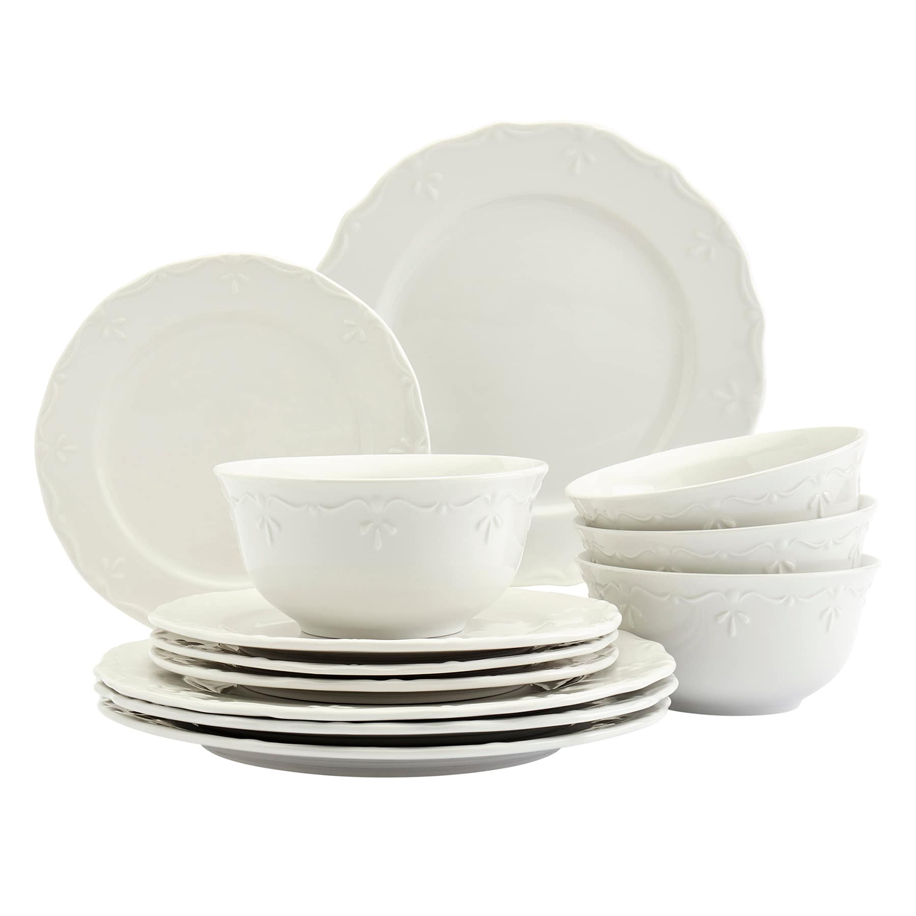 12-Piece Scalloped Dinner Set, White
