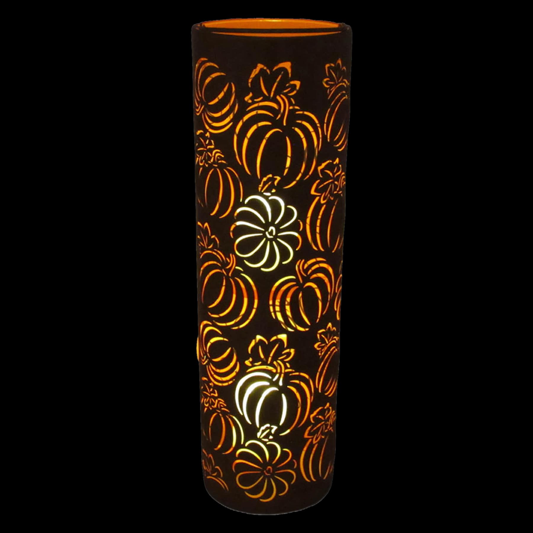 Homespun Harvest LED Cylinder Lantern with Pumpkin Cut Outs, 24"