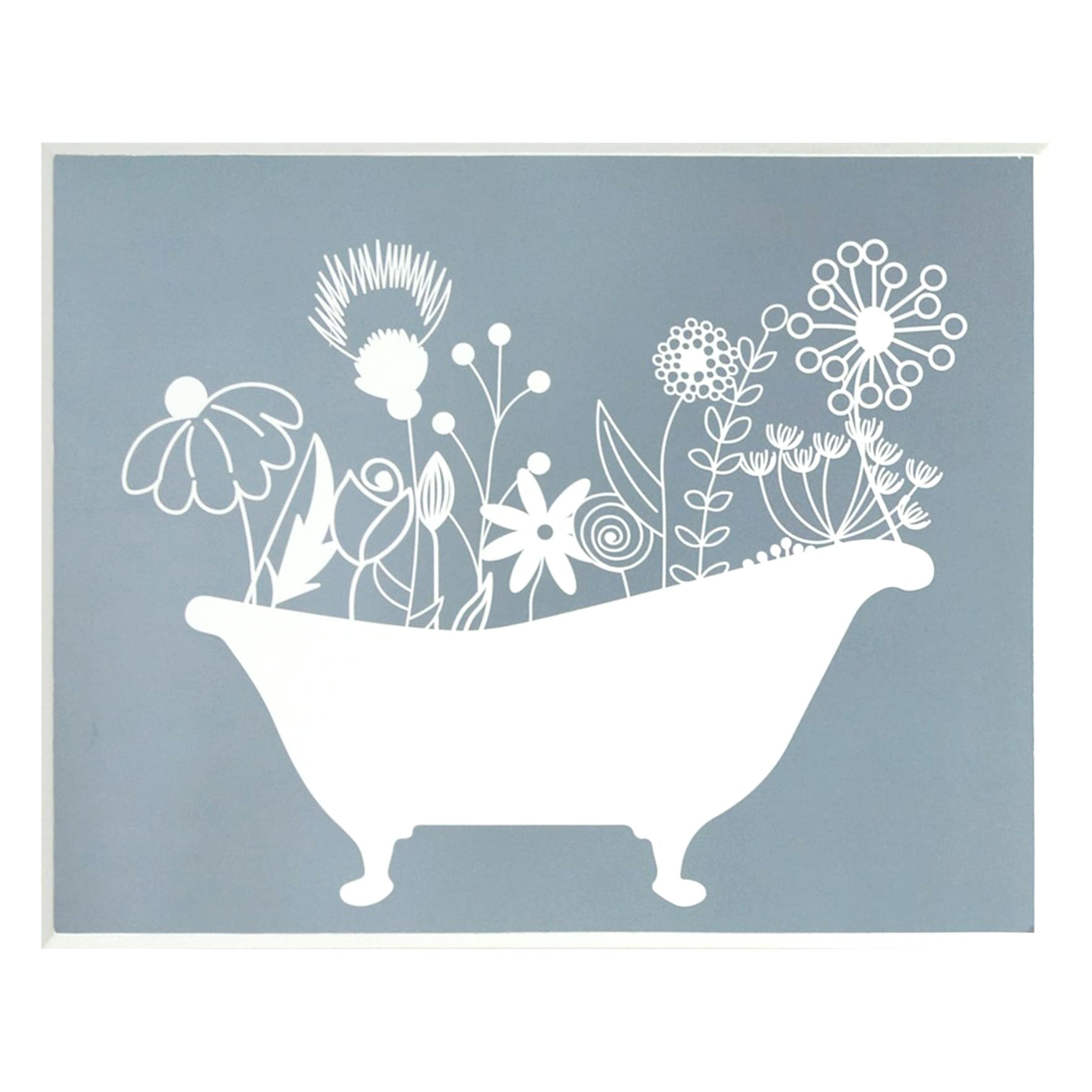 Blue & White Floral Bathtub Wall Art, 8x10
