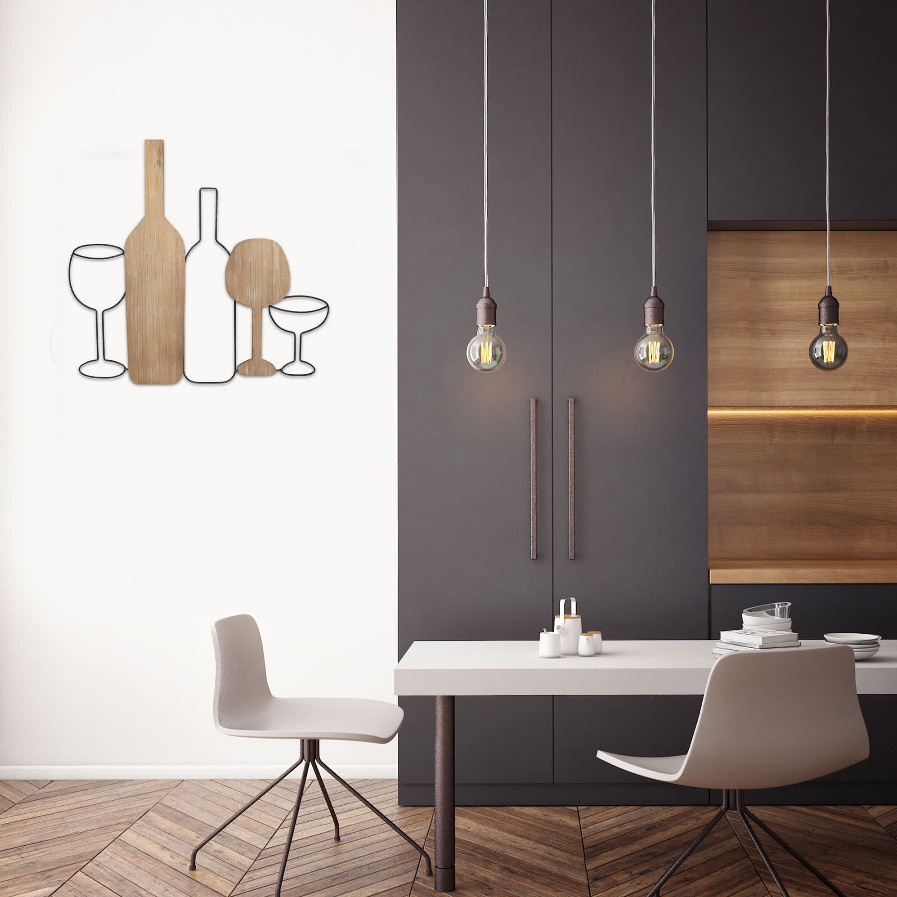 Metal & Wood Wine Wall Art, 20x19