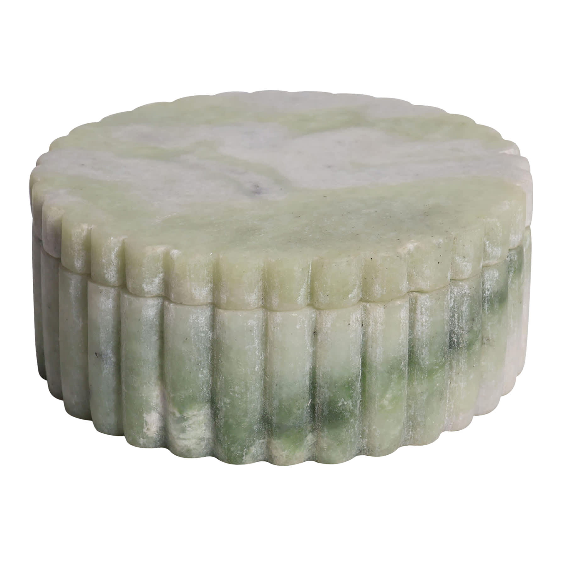 Light Green Ribbed Trinket Box, 5"