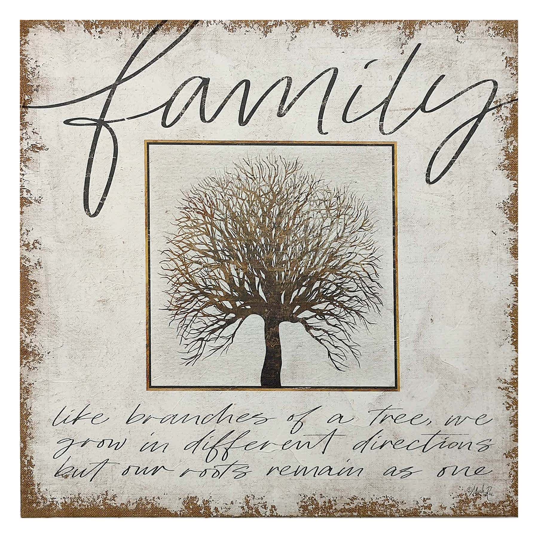 Family Tree Spackled Burlap Canvas Wall Sign, 24"