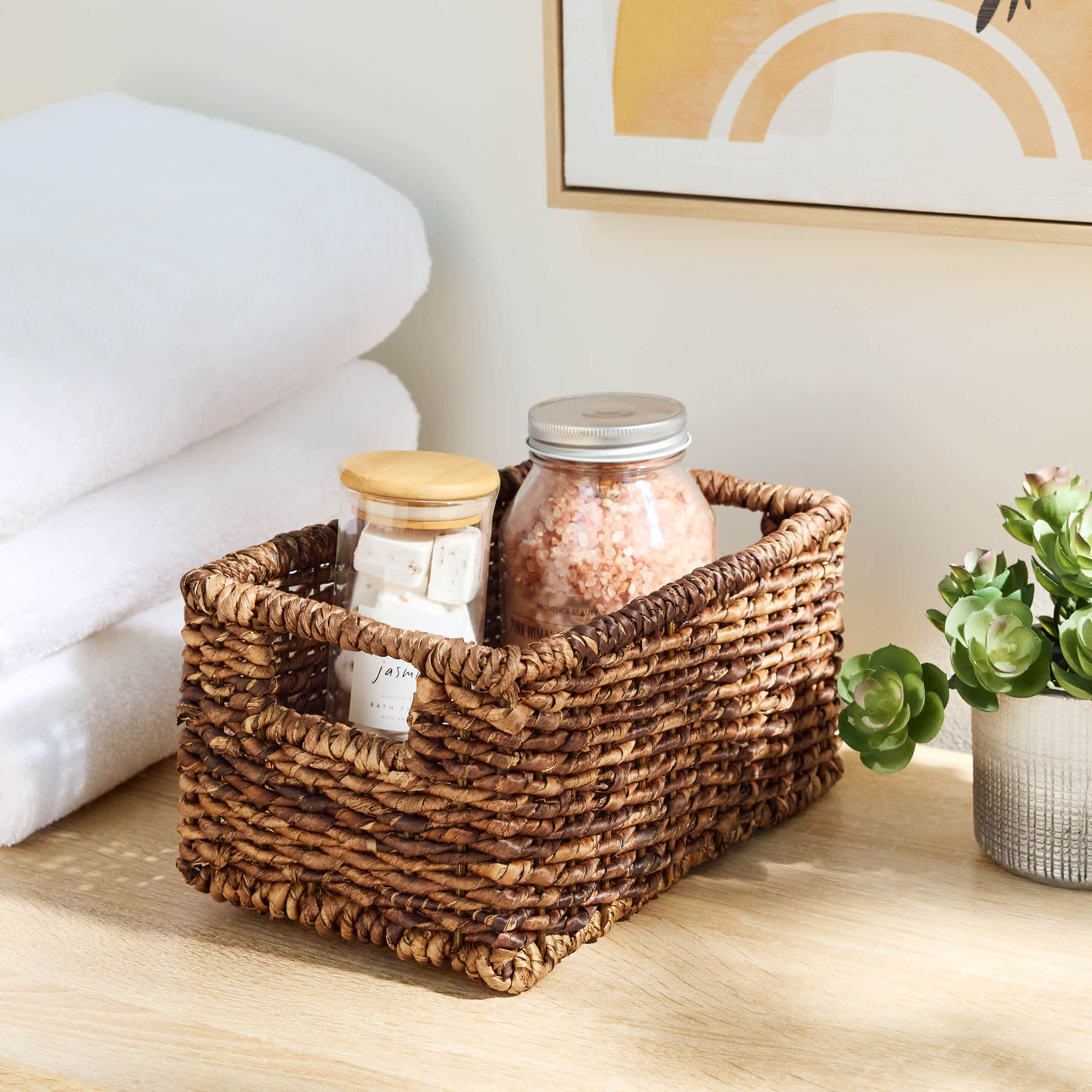 Woven Abaca Rectangle Shelf Storage Tote Basket, Medium