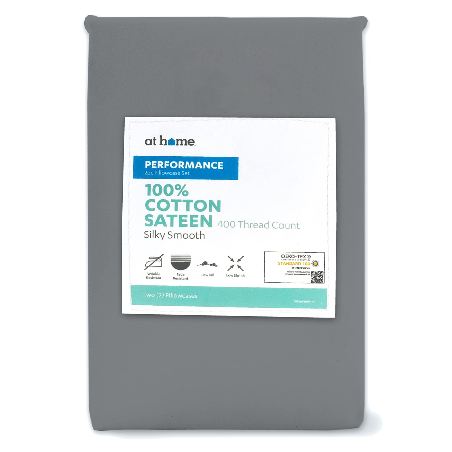 2-Piece Dark Grey 400 Thread Count Cotton Performance Pillowcase Set, Standard