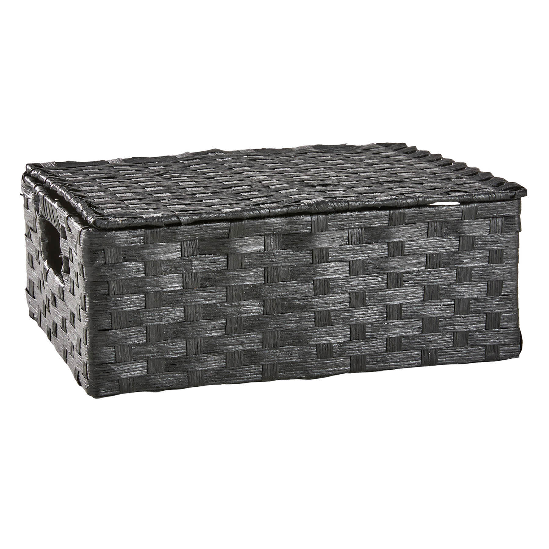 Black Paper Rope Rectangle Storage Basket with Lid, Small