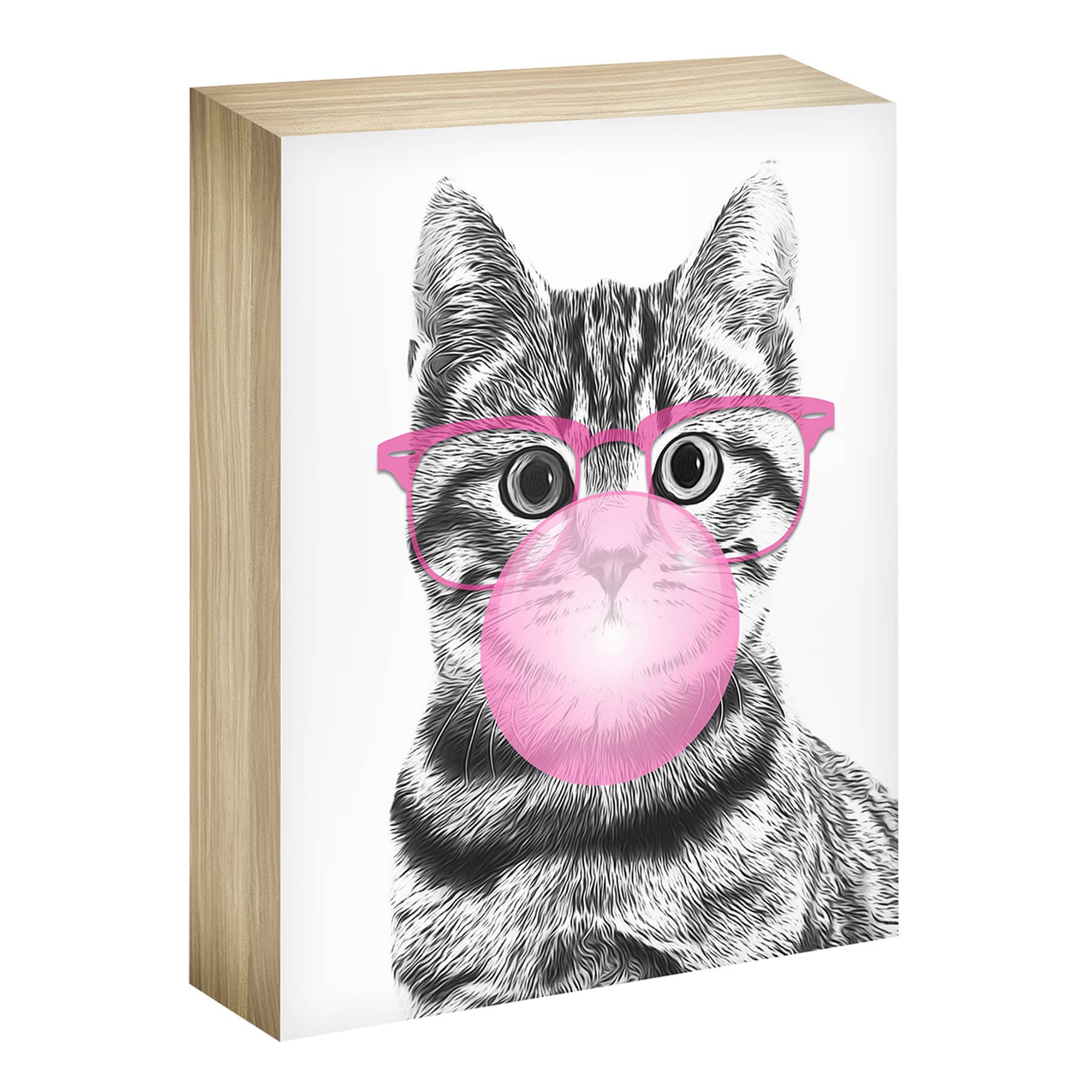 Pink Gum Cat Tabletop Art, 6x8