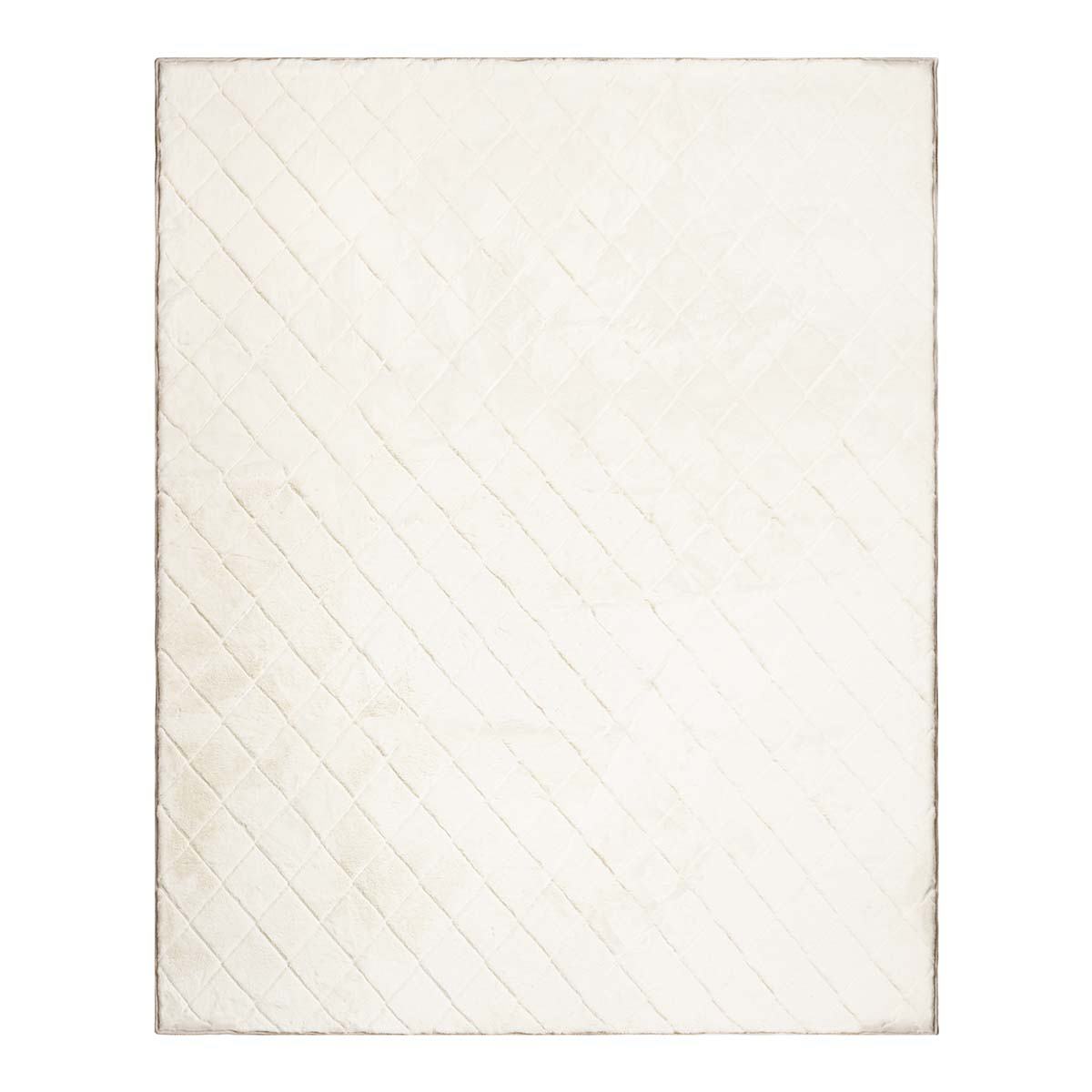 (C210) Ivory Faux Rabbit Fur Area Rug, 8x10