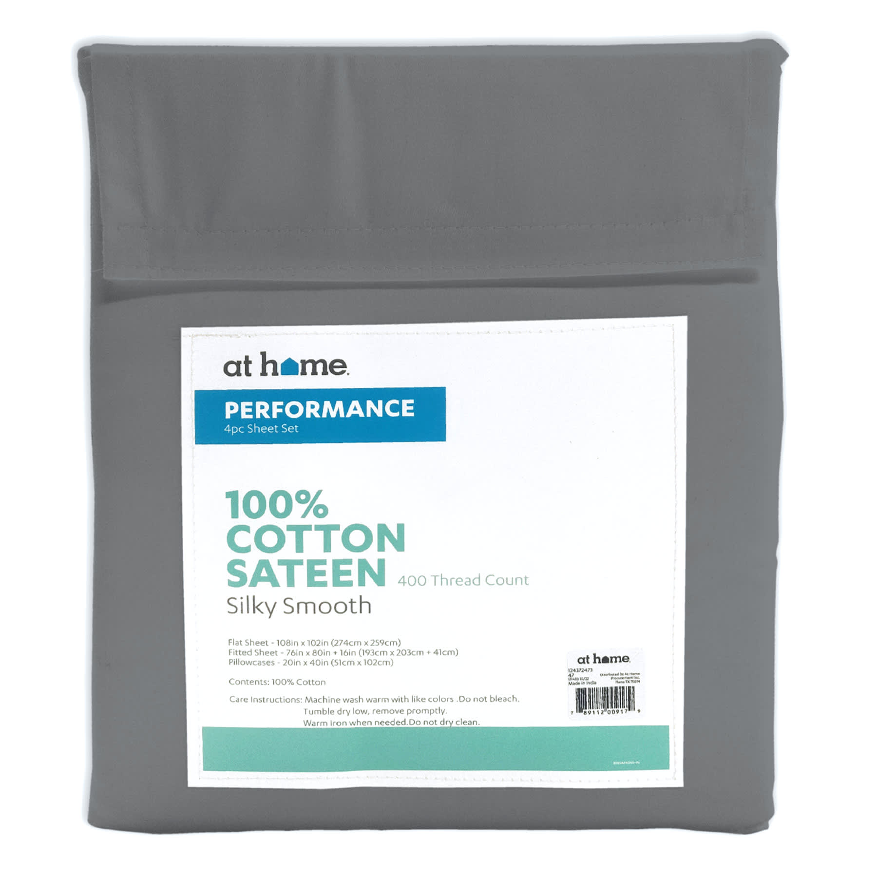 4-Piece Grey 400 Thread Count Cotton Performance Sheet Set, King