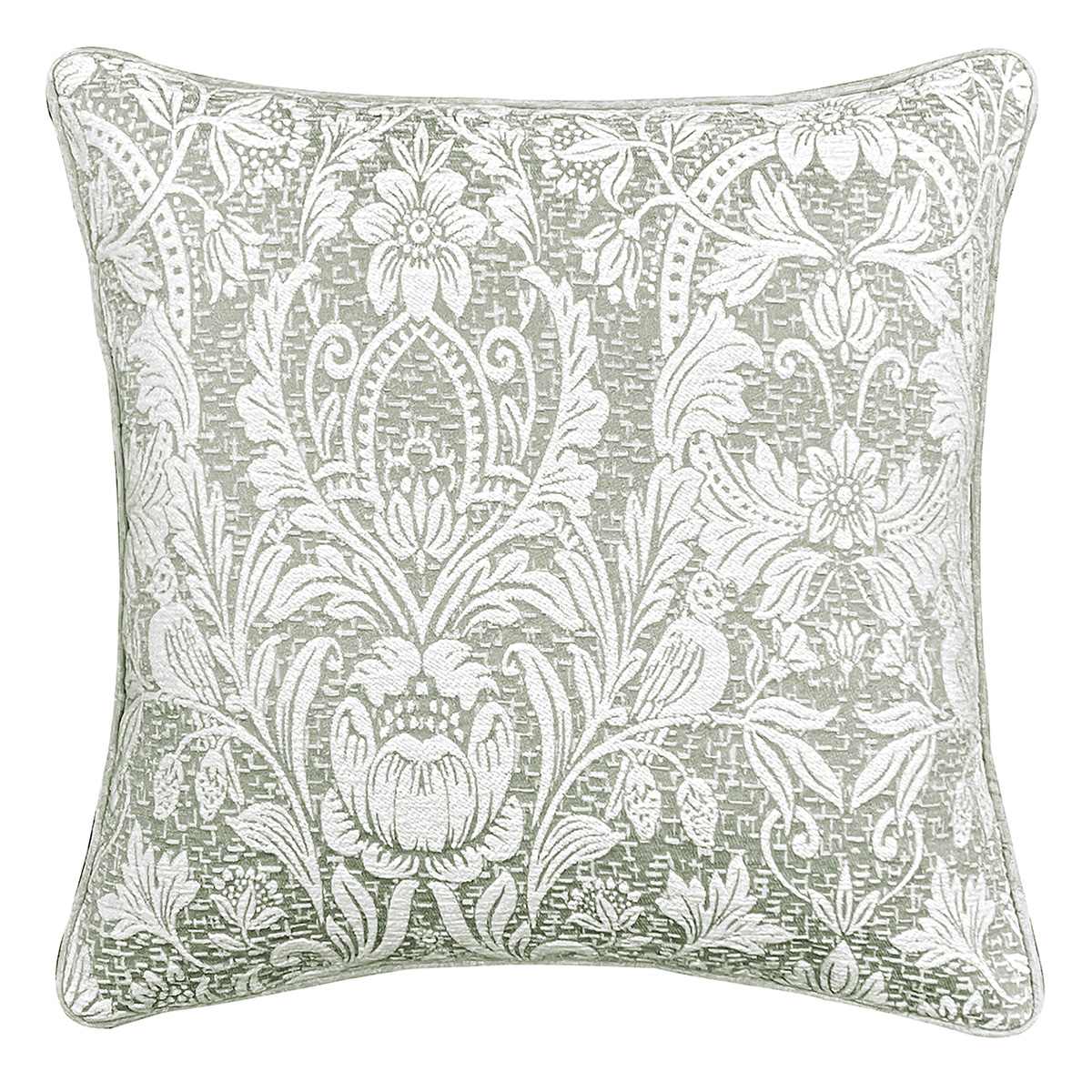 Sage Floral Damask Throw Pillow, 18"