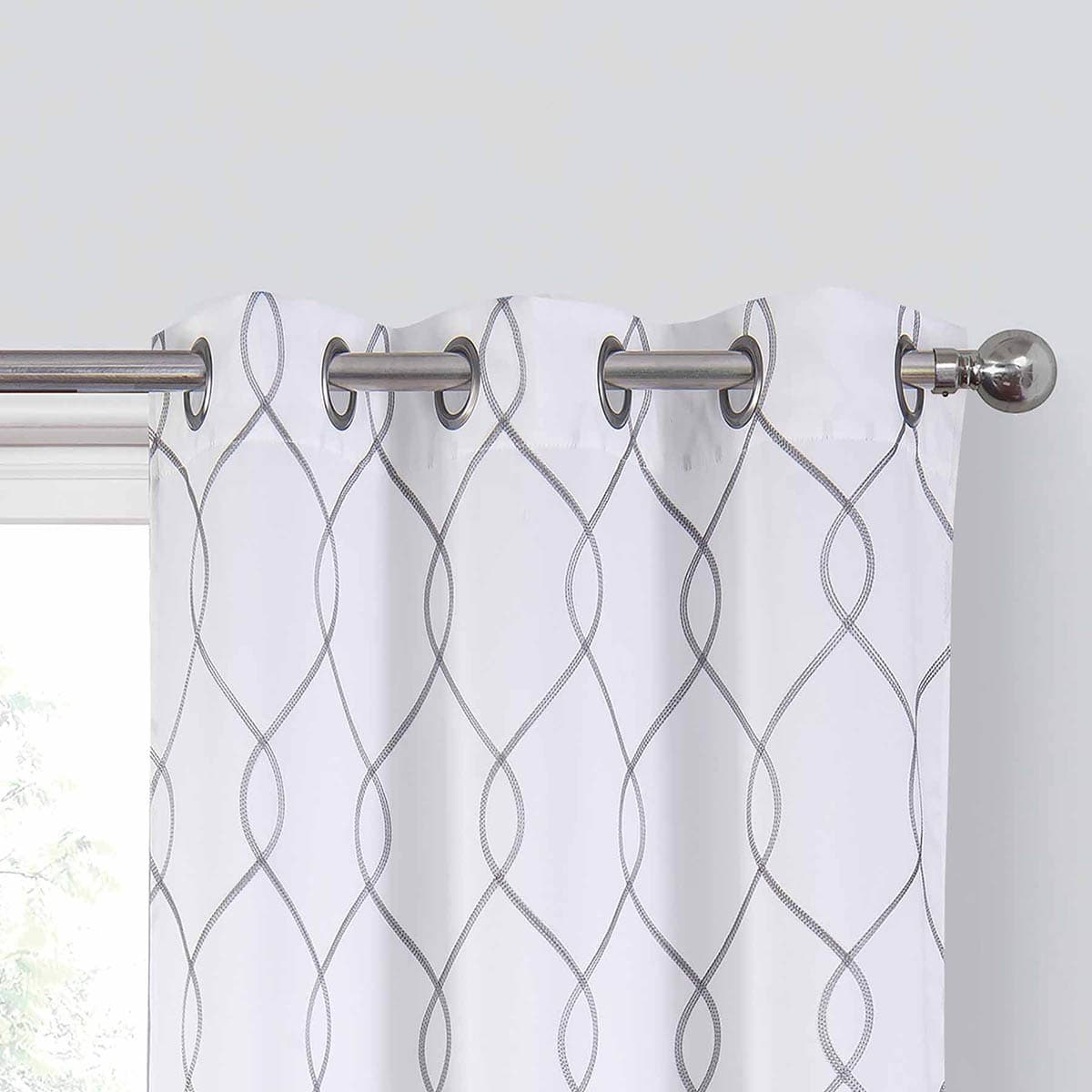 2-Pack White & Grey Embroidered Blackout Curtain Panels, 84"