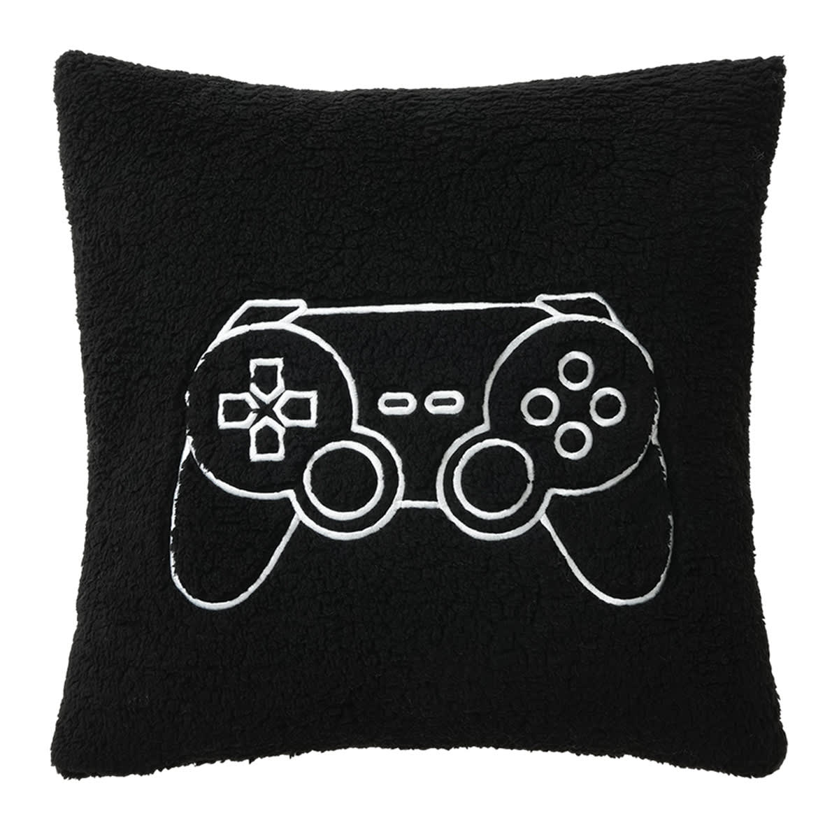 Black Sherpa Game Controller Throw Pillow, 18"