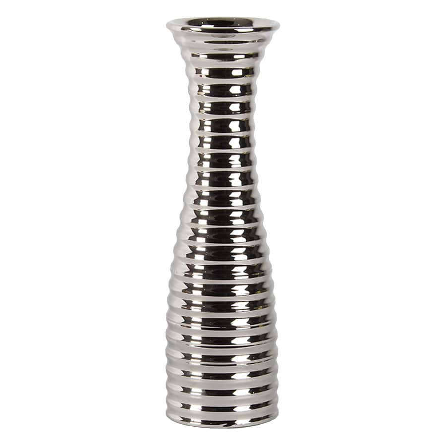 Silver Ribbed Ceramic Vase, 14"