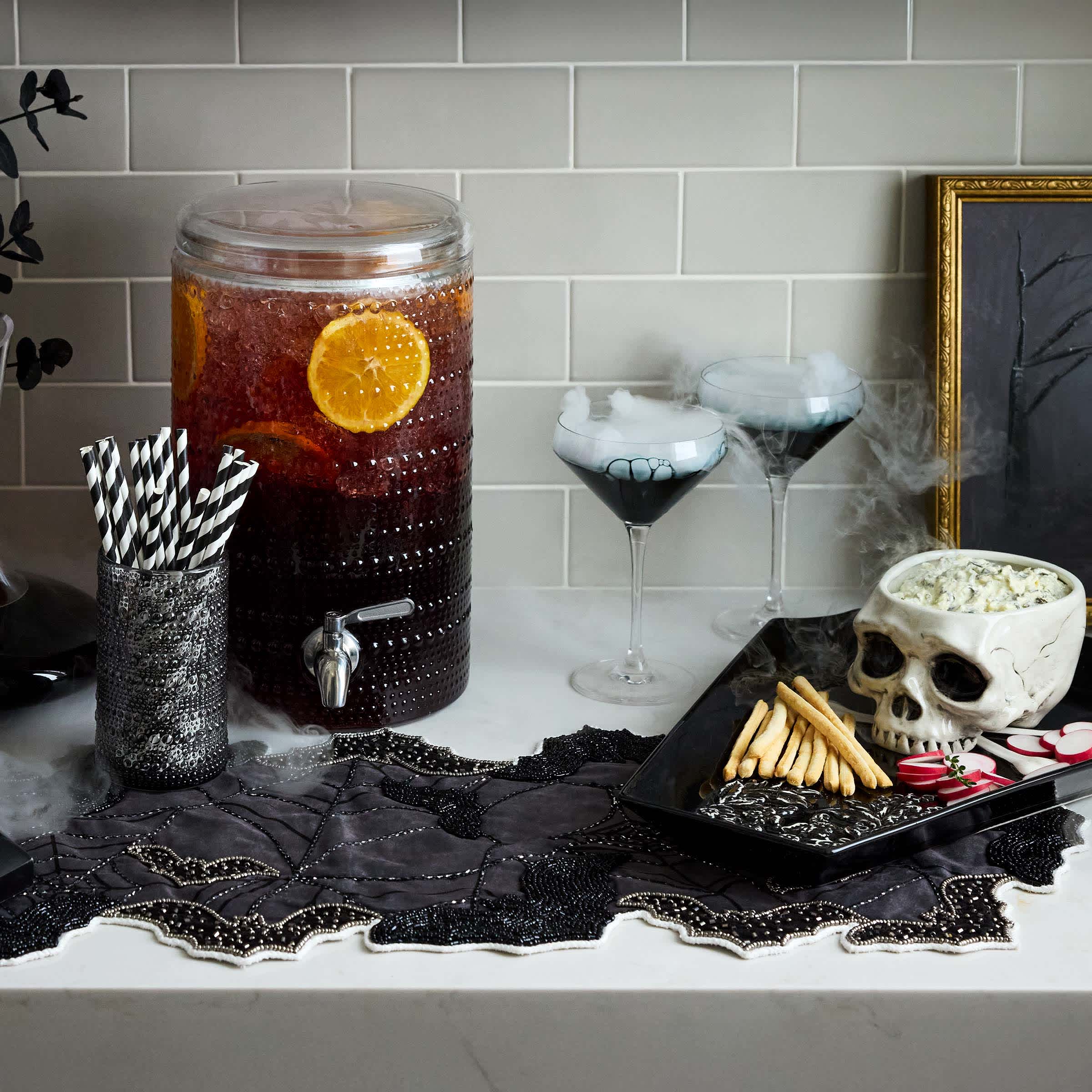 Midnight Shadows Beaded Bat & Web Table Runner