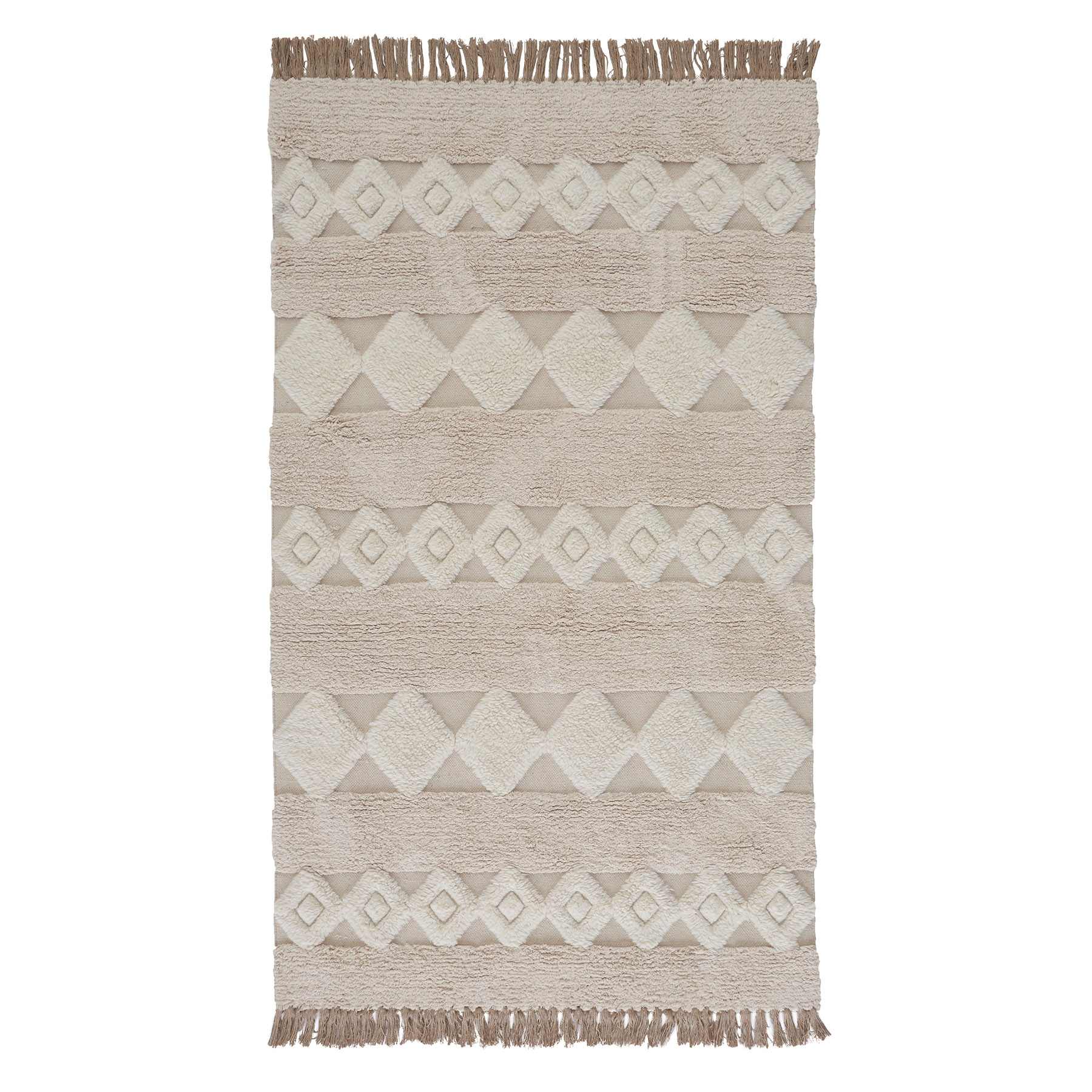 (B690) St. Marco Ivory Flatweave Diamond Design Runner, 2x7