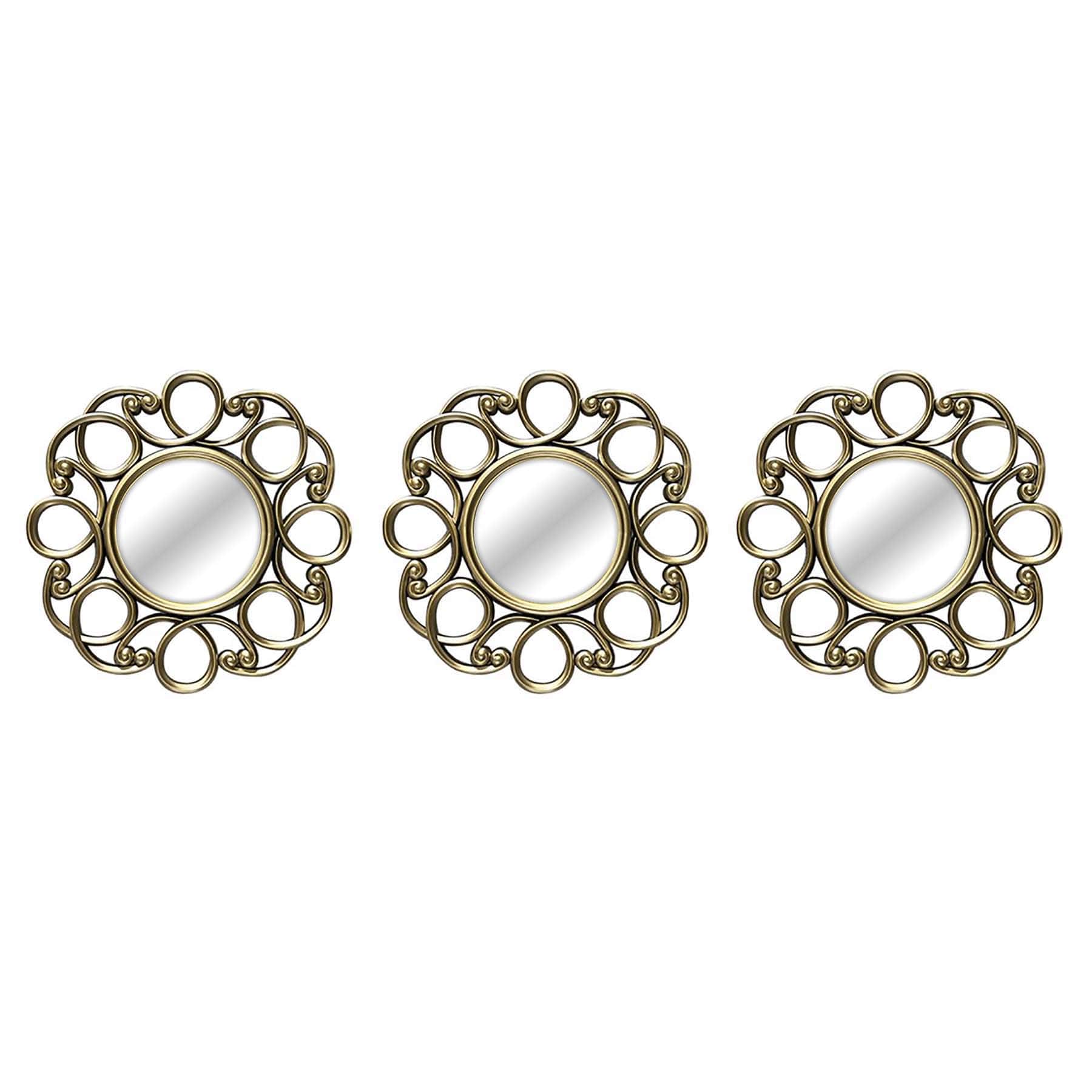 3-Piece Round Ornate Mirror Set, 10"
