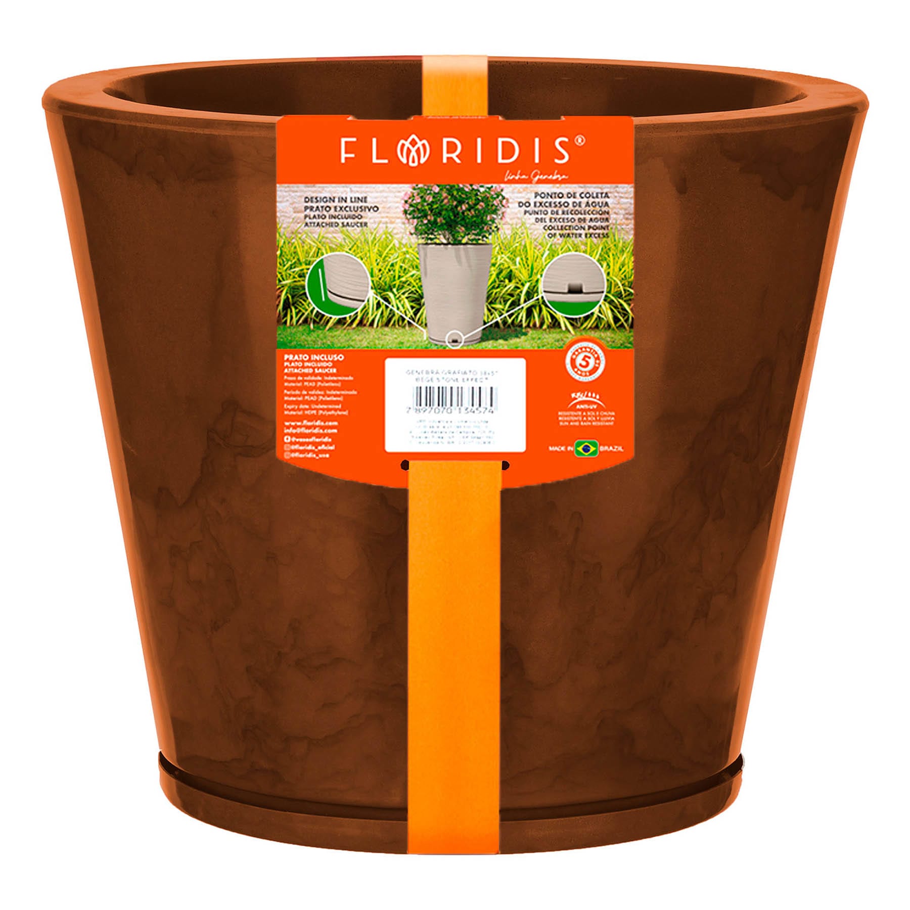 Genebra Coffee Brown Marble Effect Outdoor Planter, Small