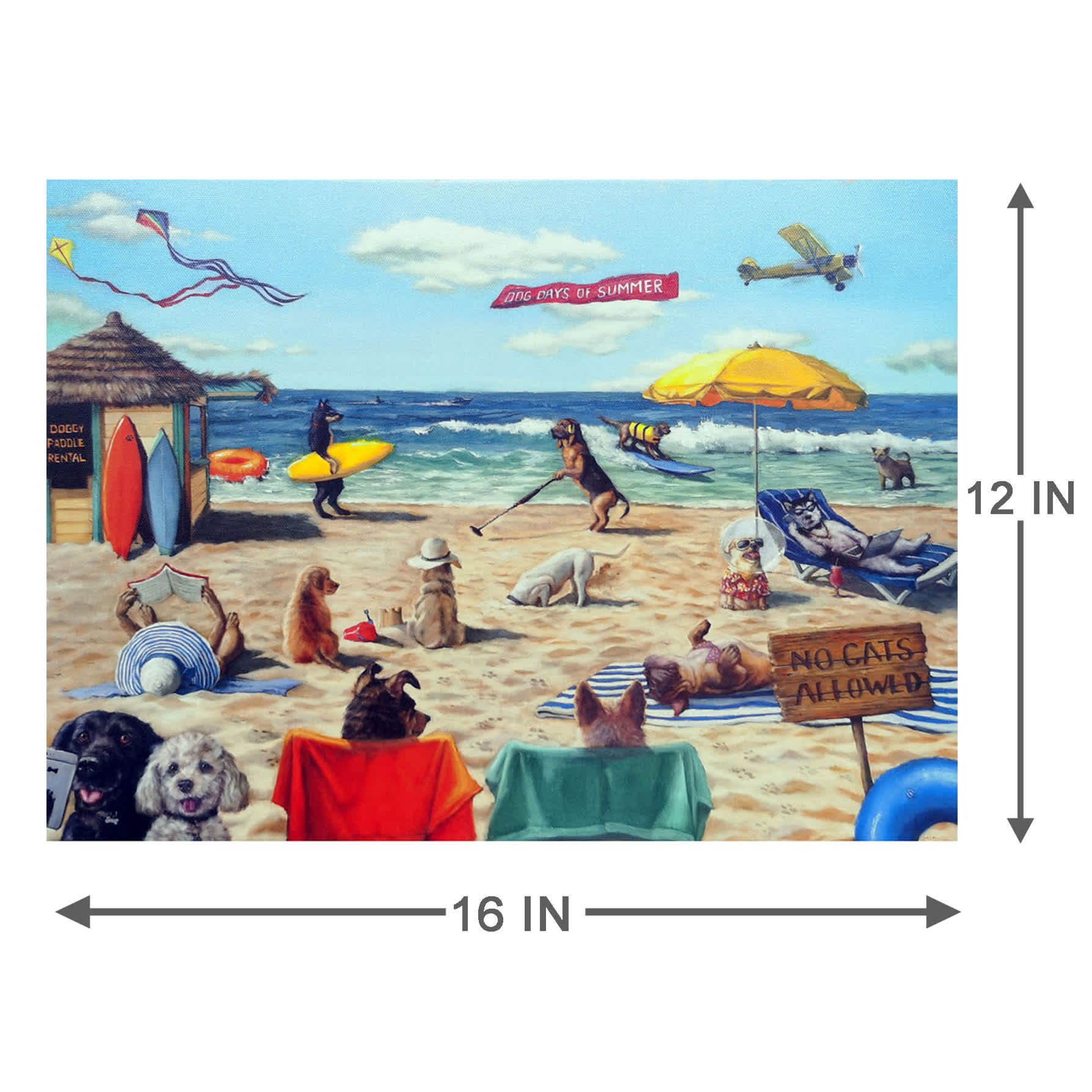 Dog Beach Canvas Wall Art, 16x12