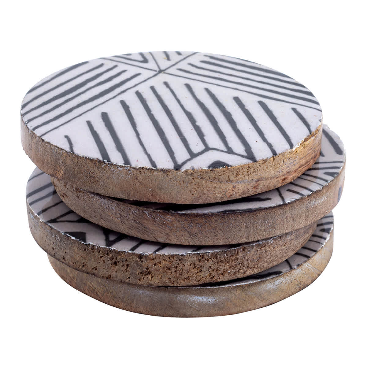 Set of 4 Striped Enamel Wood Coasters