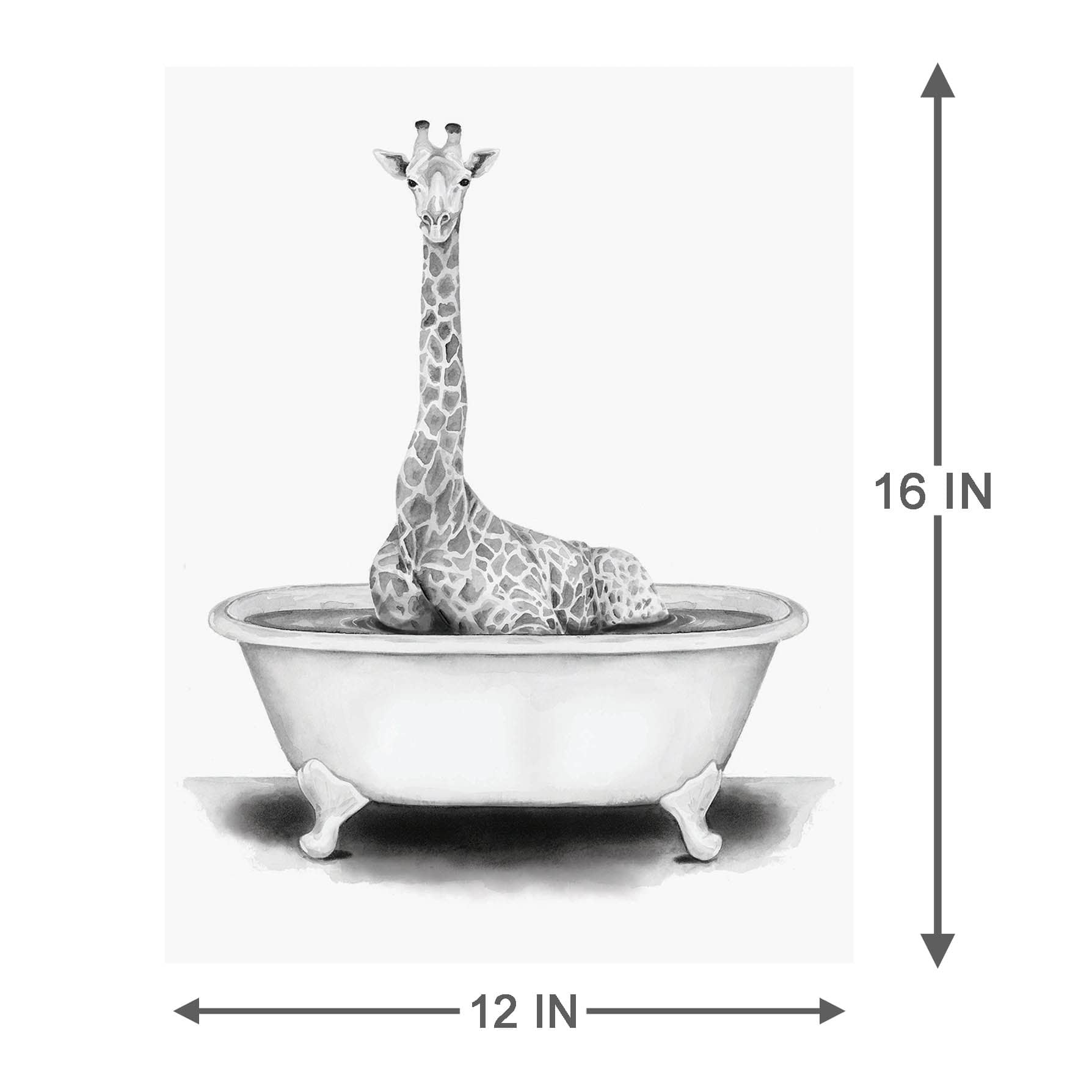 Giraffe In Bathtub Canvas Wall Art, 12x16