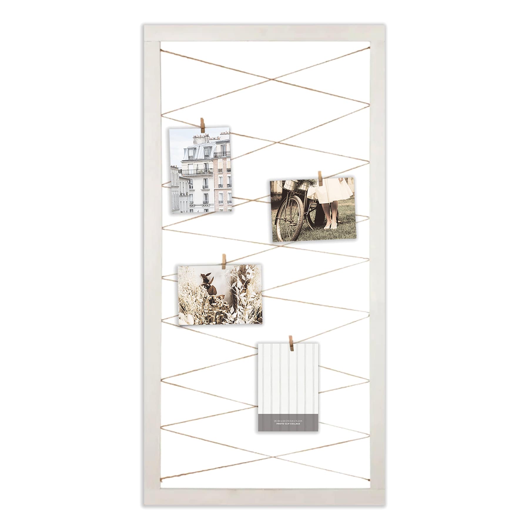 White String Collage with Clothespin Photo Clips, 20X40