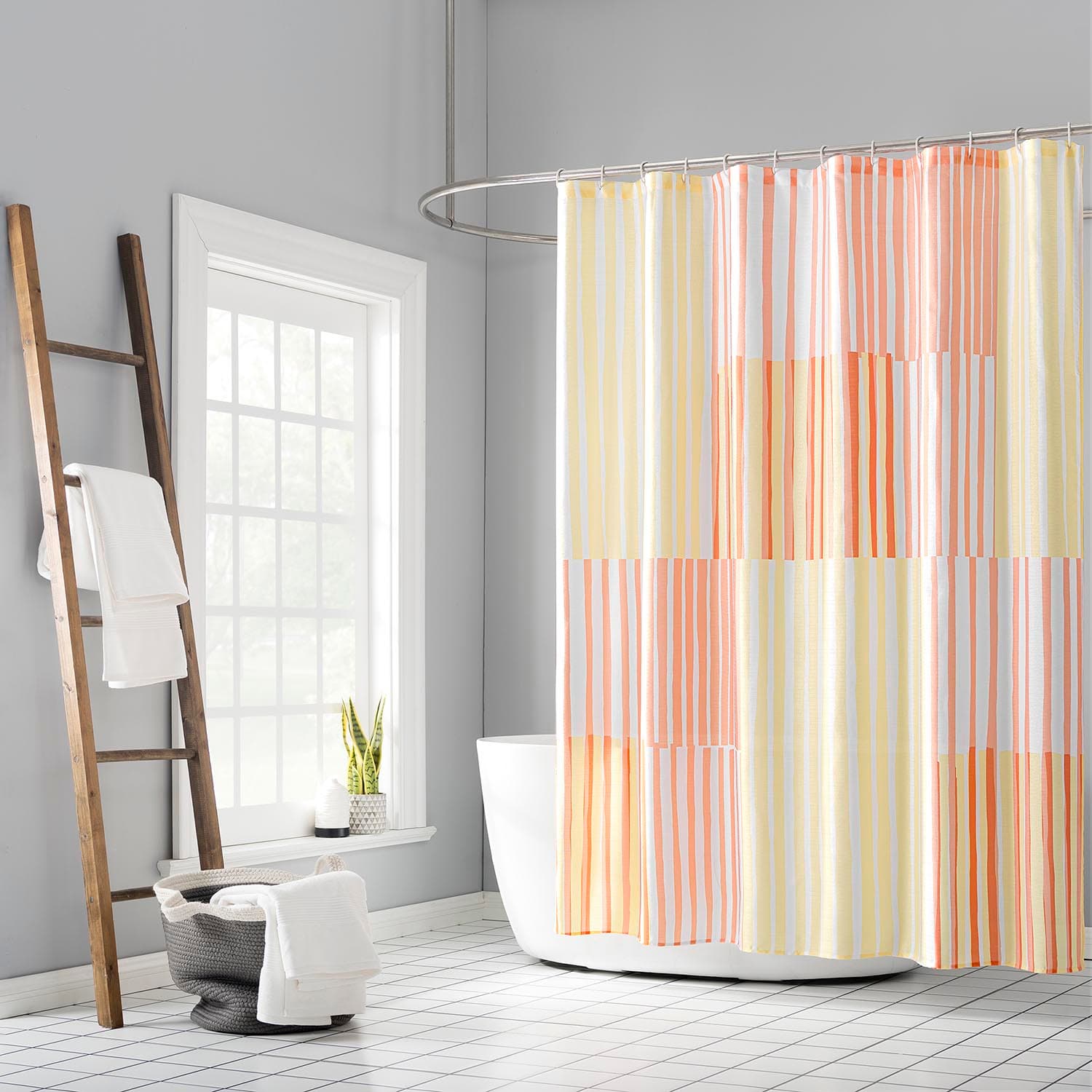 13-Piece Lane Yellow Multi Stripe Shower Curtain Set, 70x72