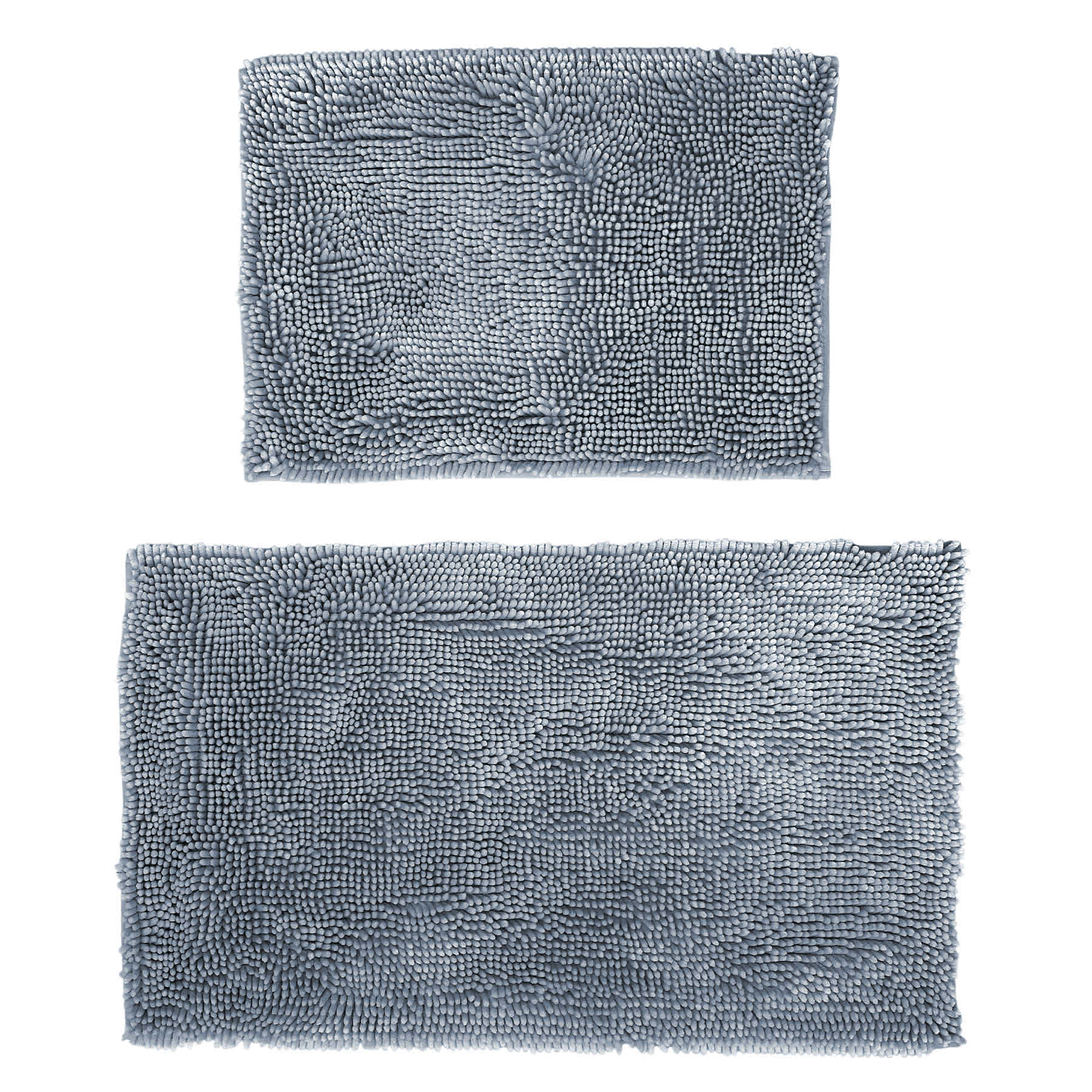 2-Pack Blue Shiny Noodle Bath Rug Set, 17x24 & 20x34