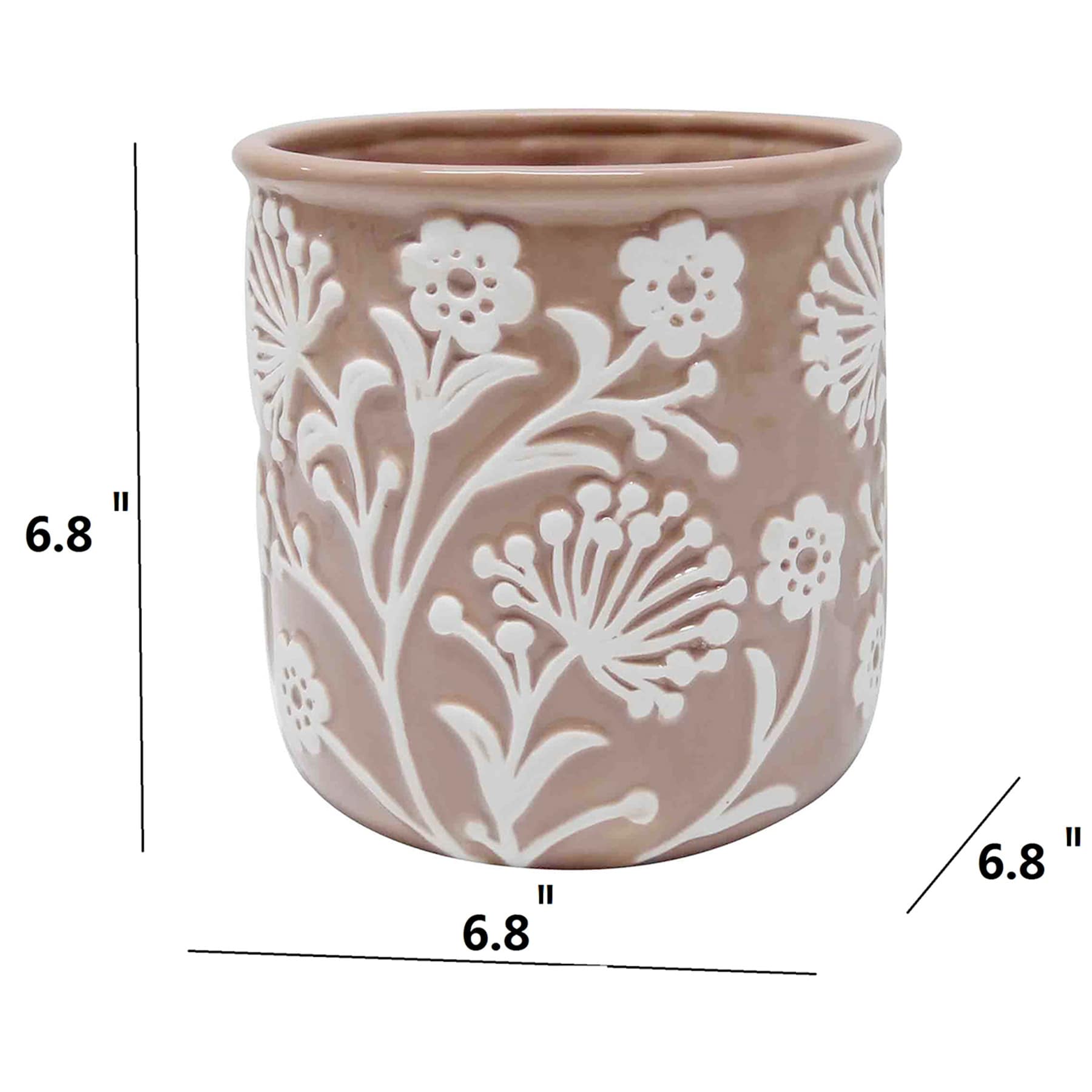 Honeybloom Indoor Pink Embossed Flower Planter, 7"