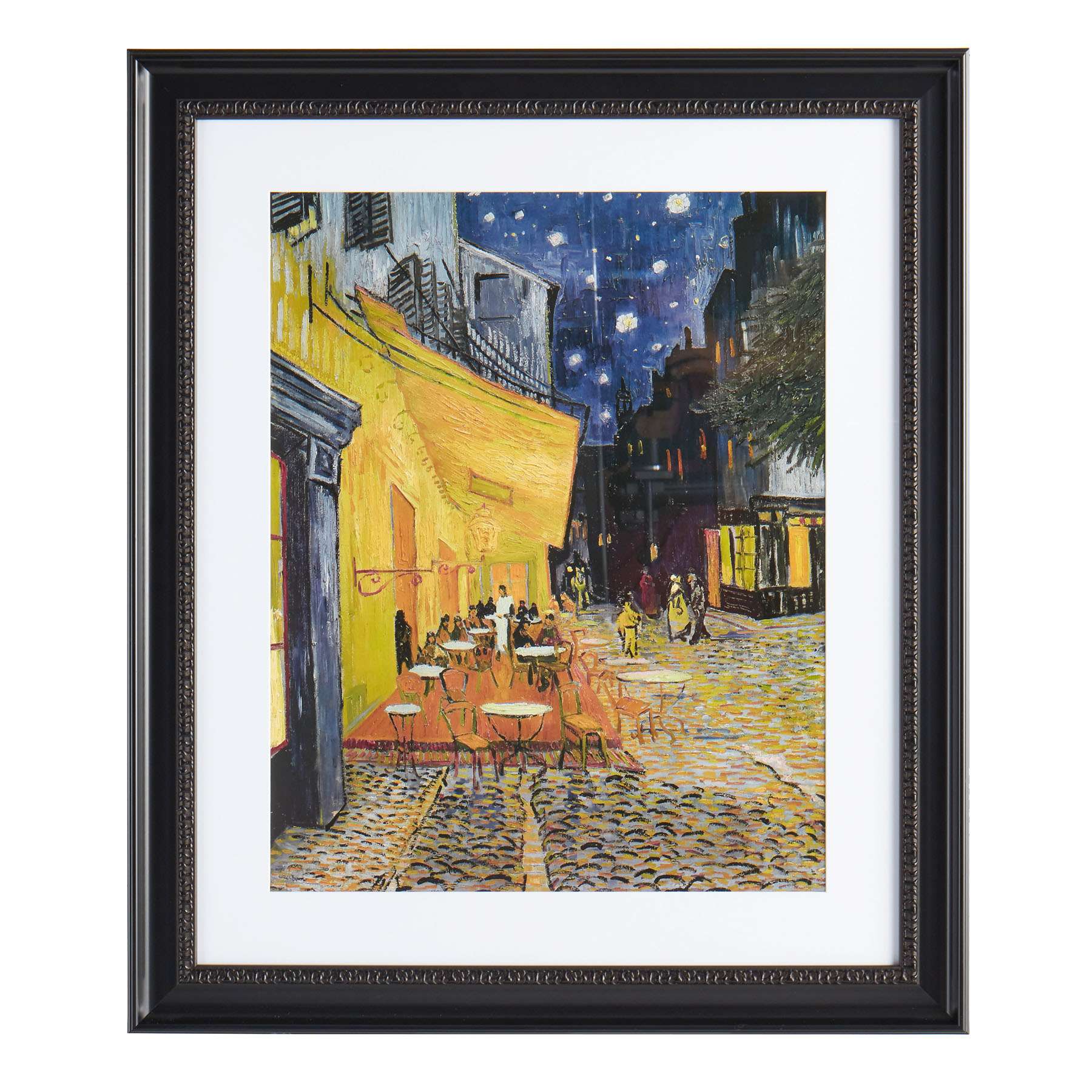 Glass Framed Cafe Terrace at Night Print Wall Art, 23x27