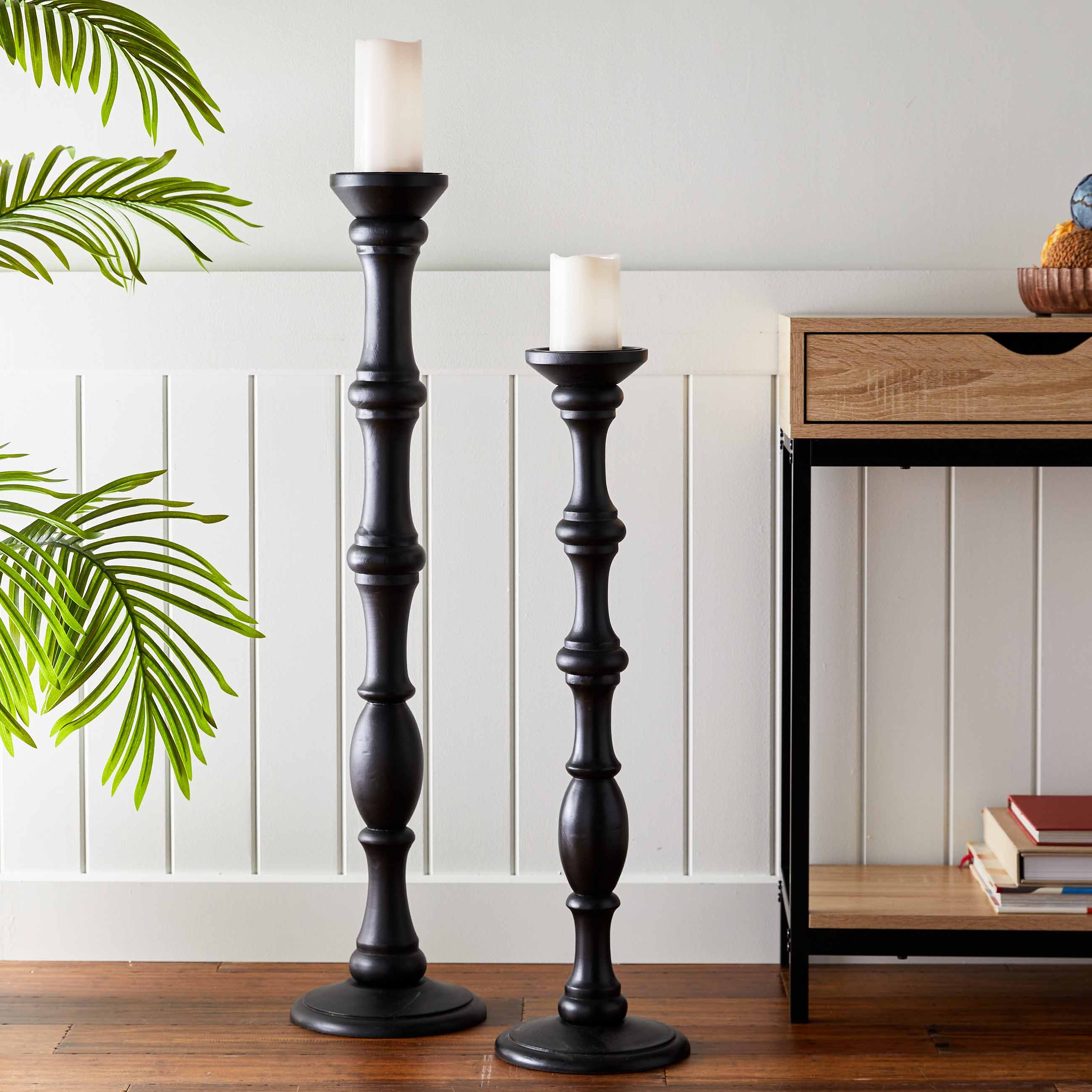 Small Black Wooden Oversized Candle Holder, 30"
