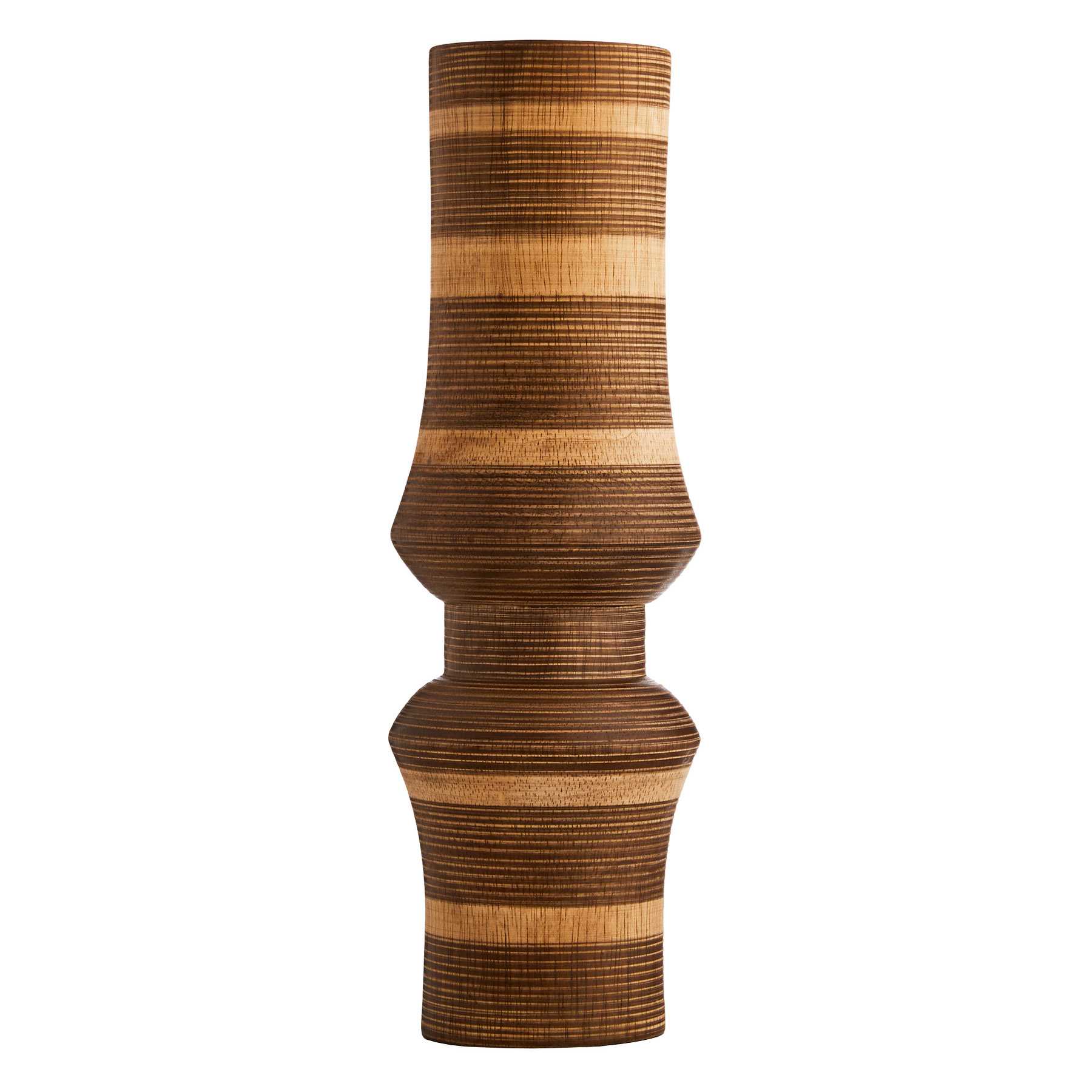 Brown Wooden Striped Vase, 13"