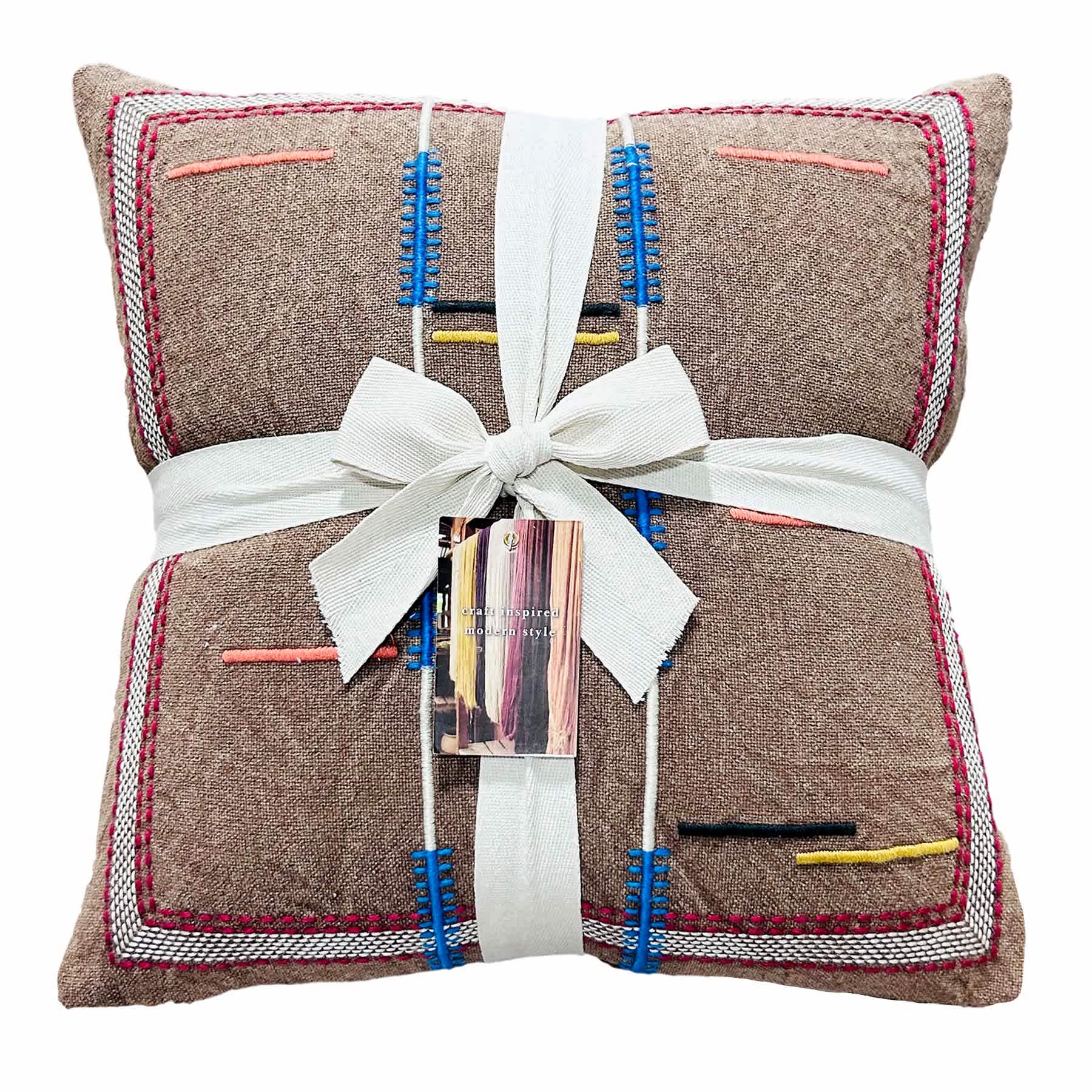 2-Pack Brown Southwestern Embroidered Throw Pillows, 20"