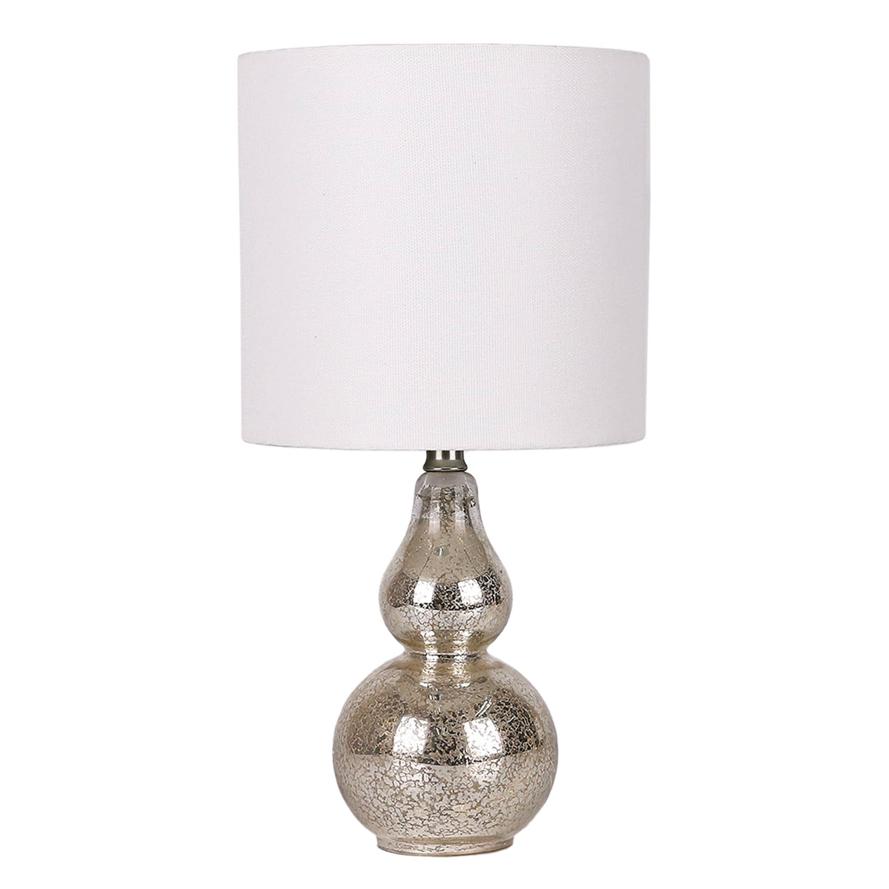 Providence Silver Mercury Glass Double Gourd Mini Table Lamp with Shade, 12"