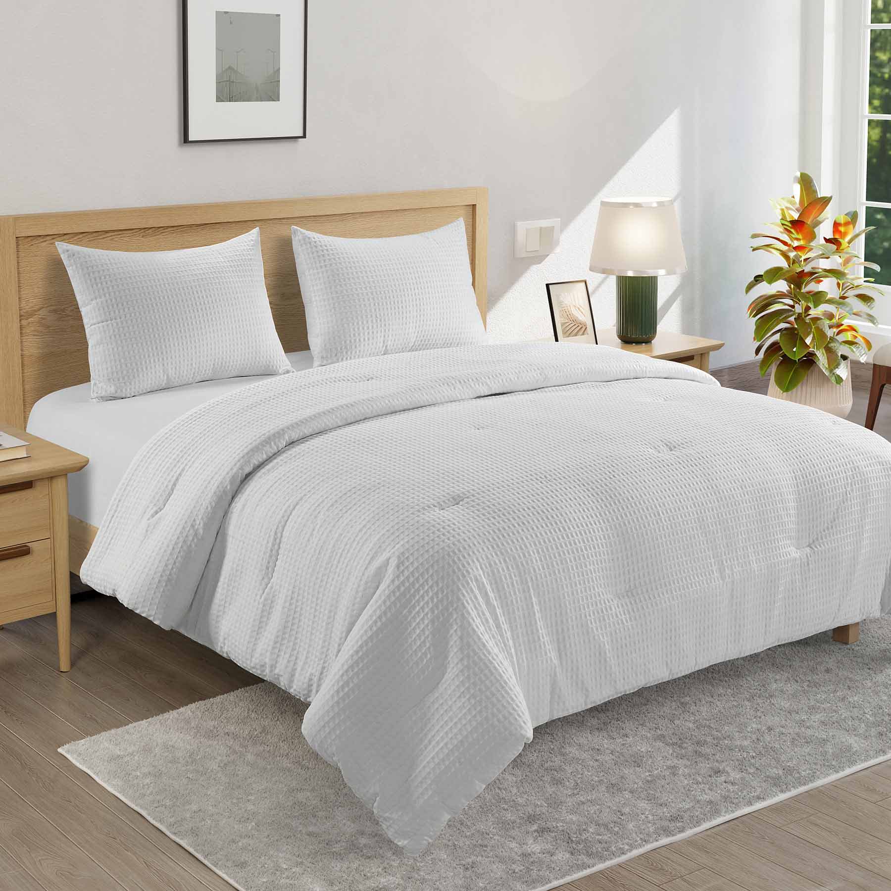 Crosby St. 3-Piece White Washed Cotton Waffle Comforter Set, Full/Queen